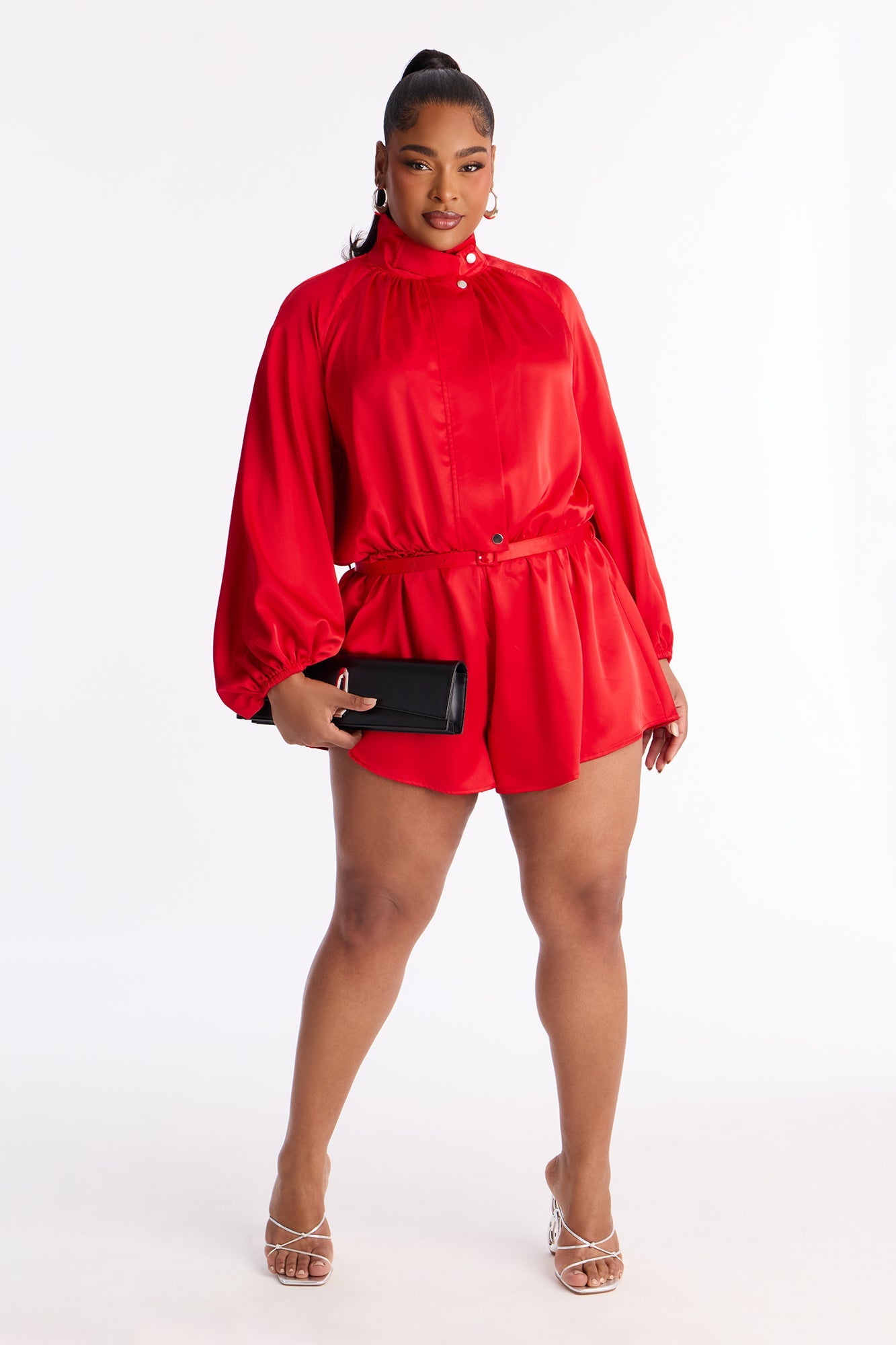 Sia Satin Collar Romper - Red