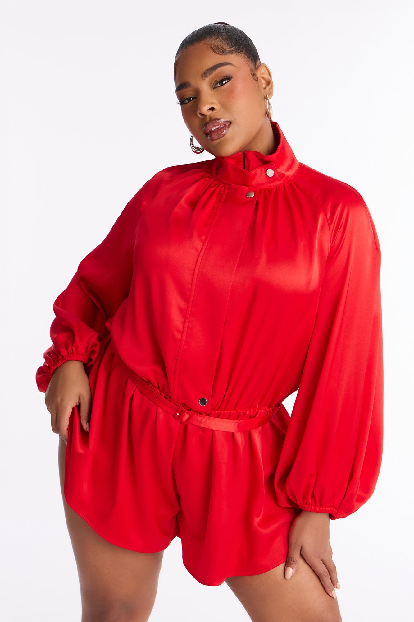 Sia Satin Collar Romper - Red