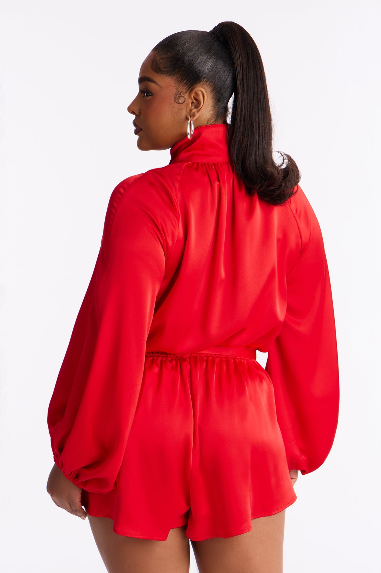 Sia Satin Collar Romper - Red