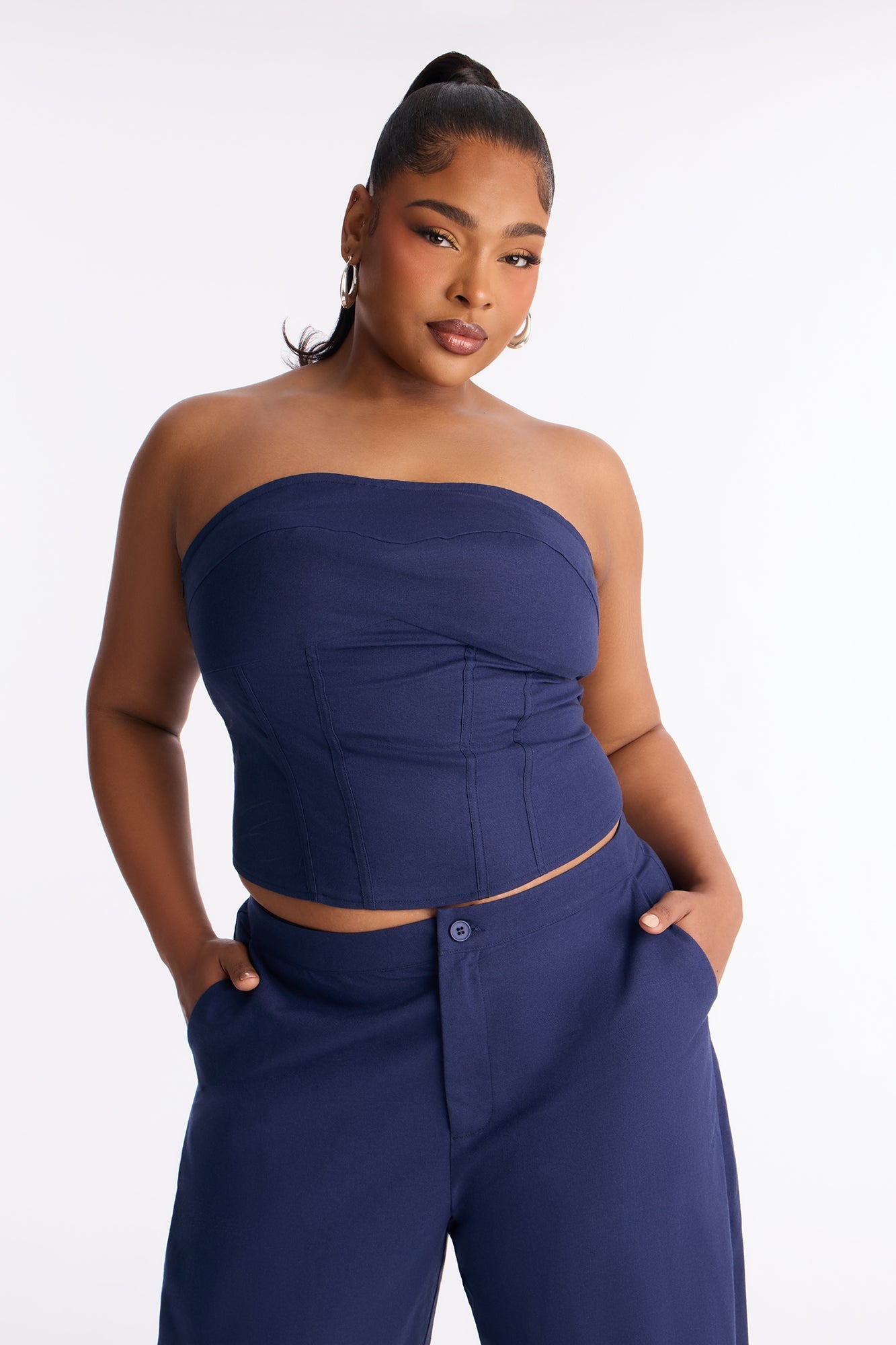 Laurie Strapless Barrel Pant Set - Navy
