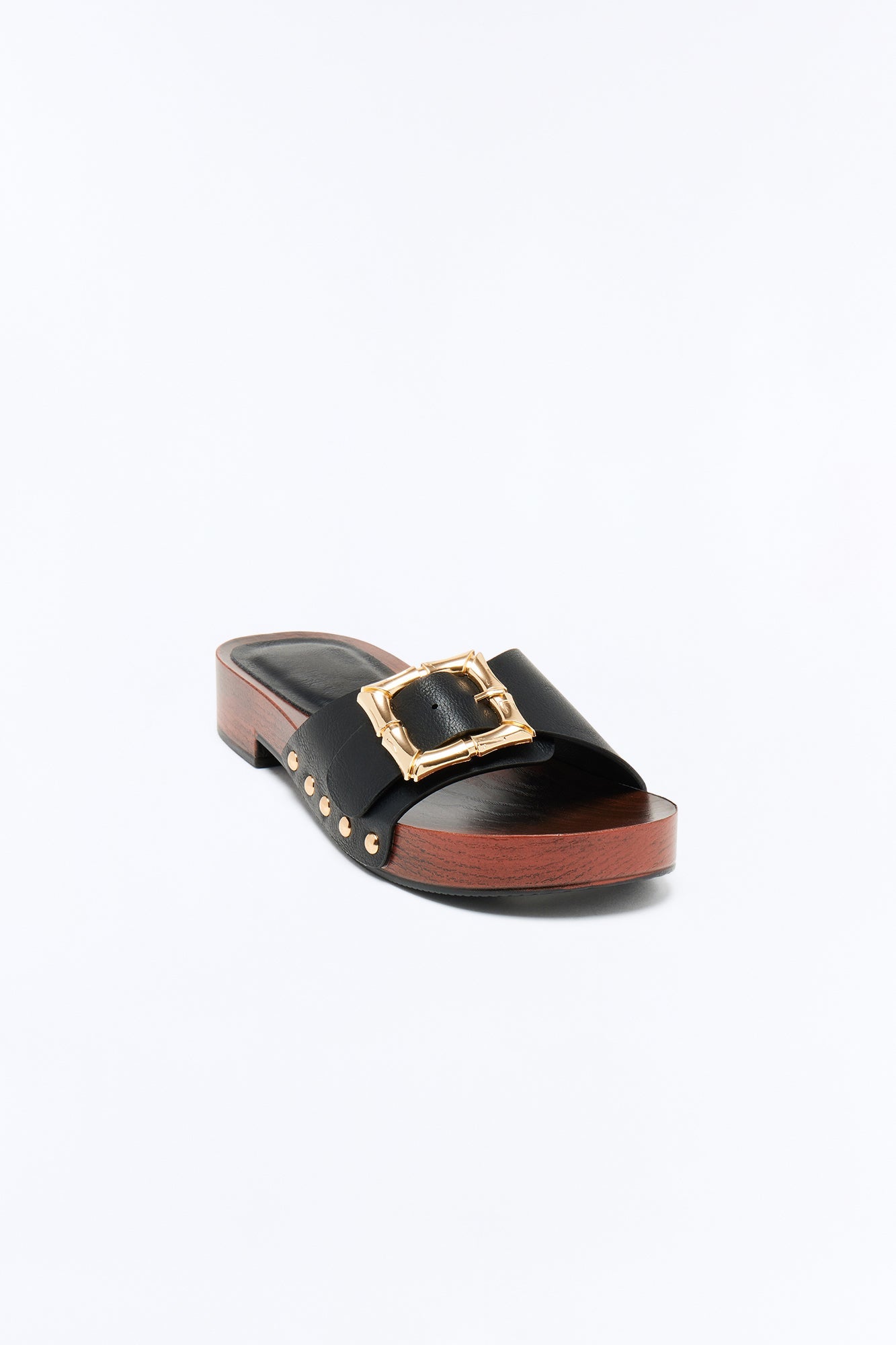 Delphia Buckle Wood Sandals - Black
