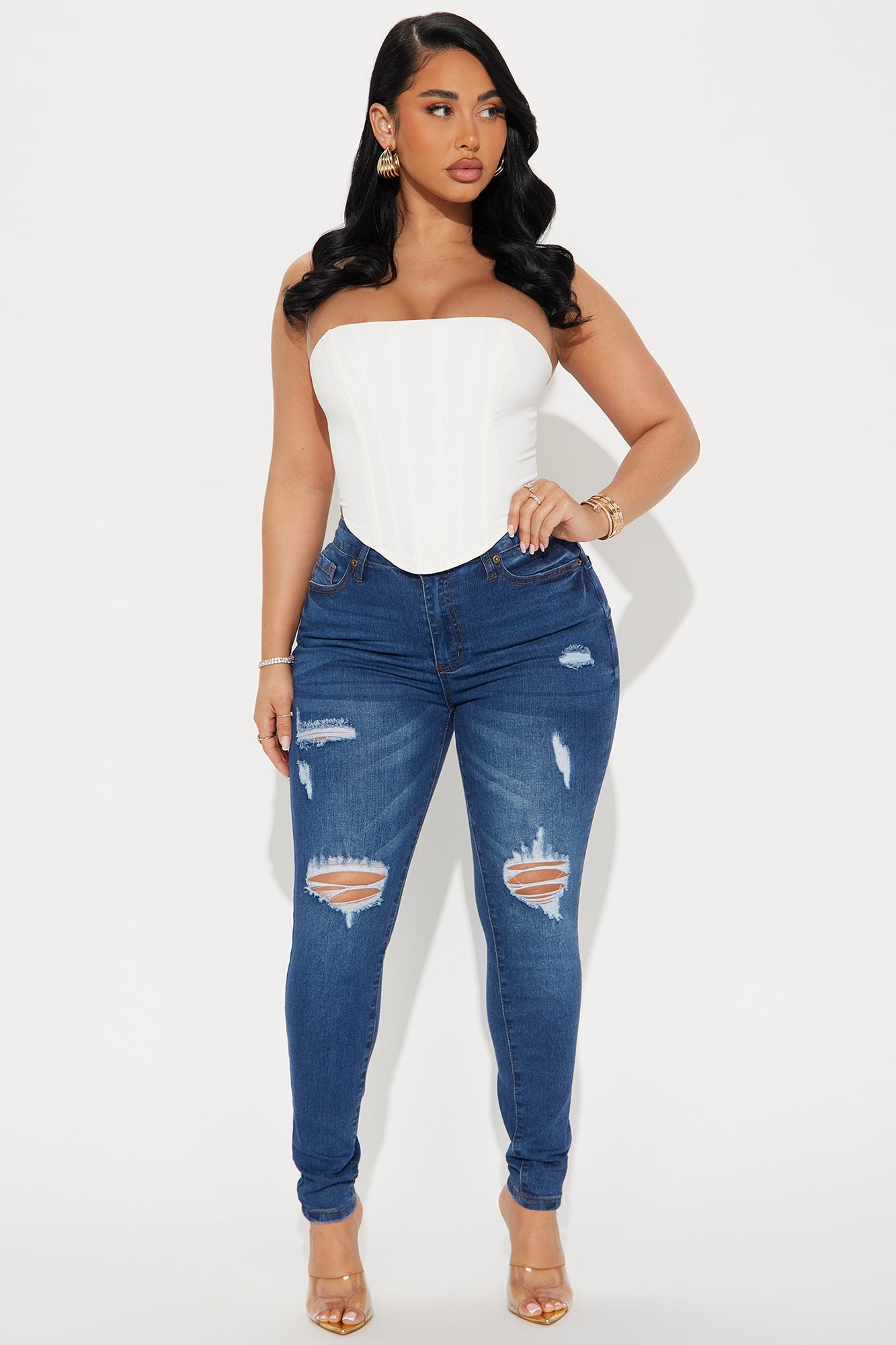 Got Spunk Destroyed High Stretch Skinny Jean - Dark Wash