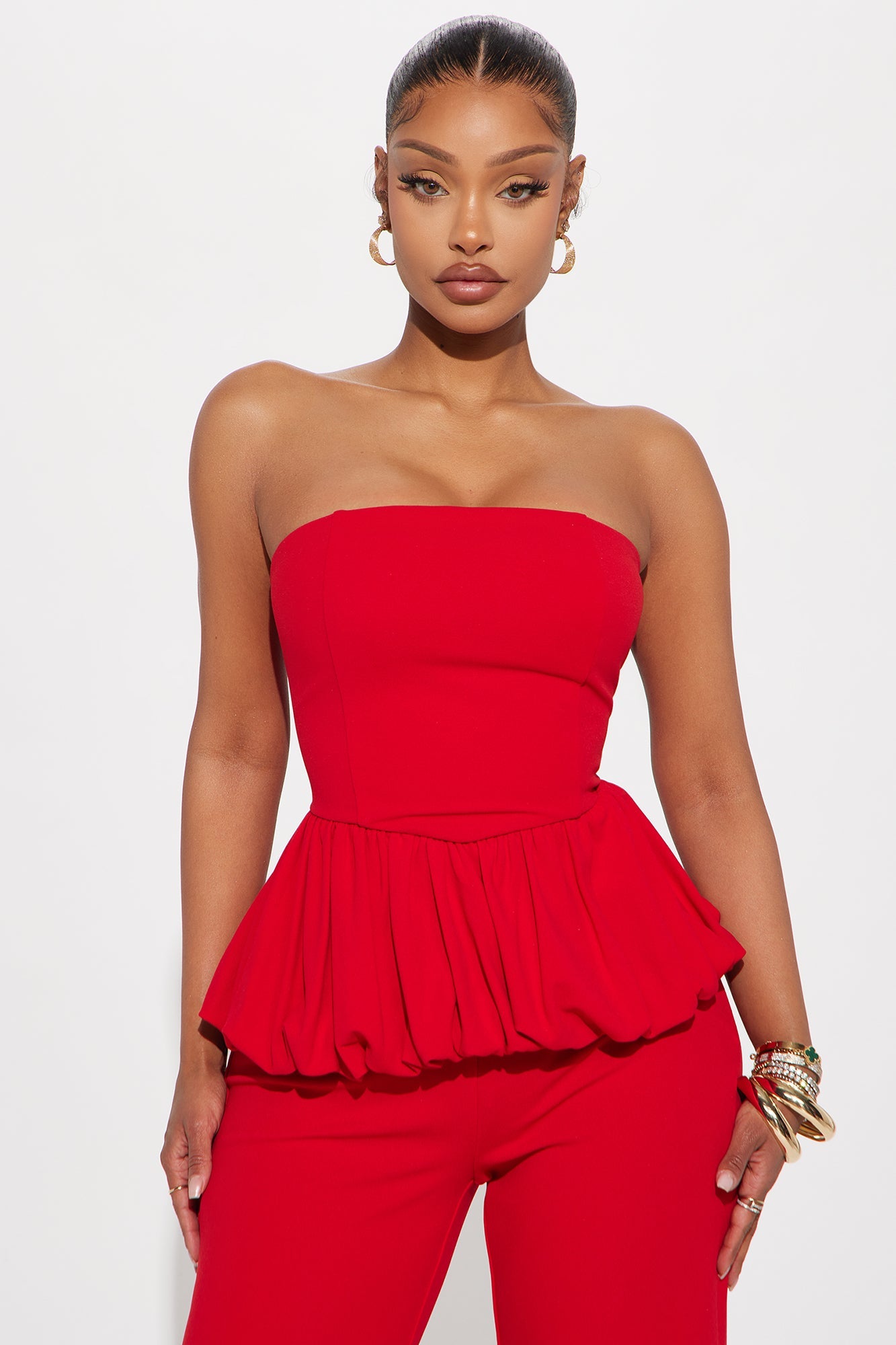 Dream Life Peplum Jumpsuit - Red