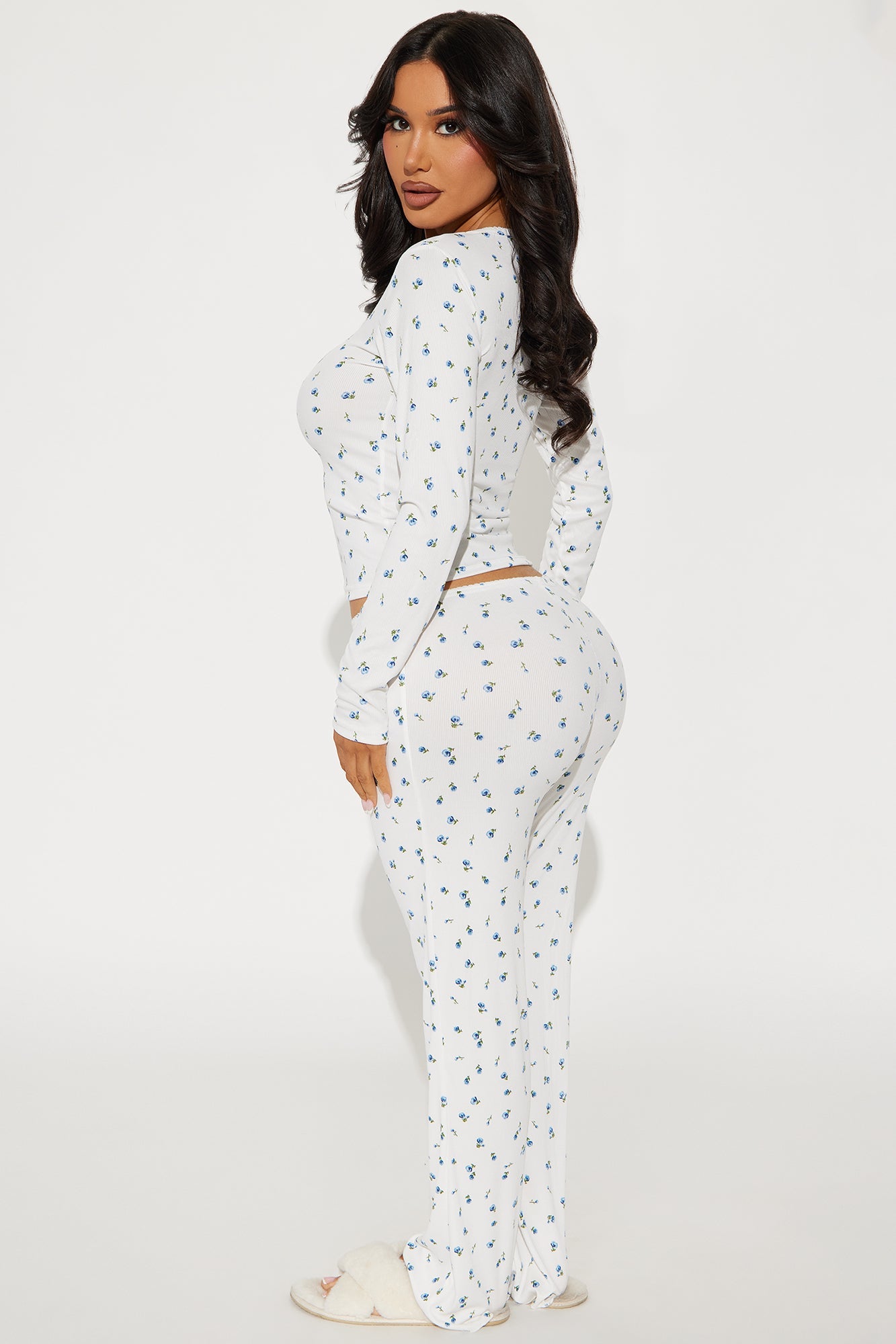 Cozy Dreams Ribbed PJ Pant Set - White/Blue