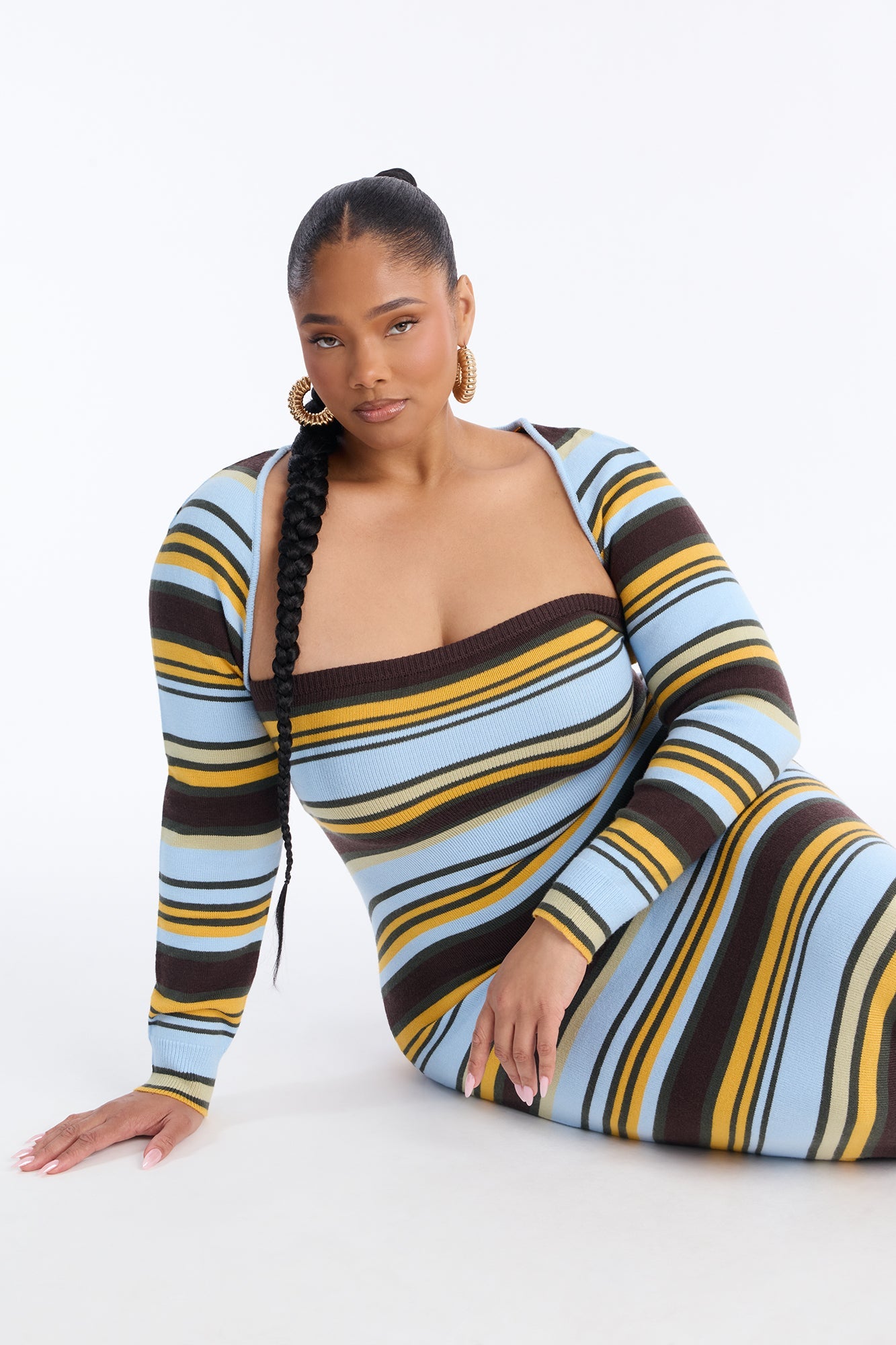 Total Vibe Sweater Maxi Dress Set - Blue/combo
