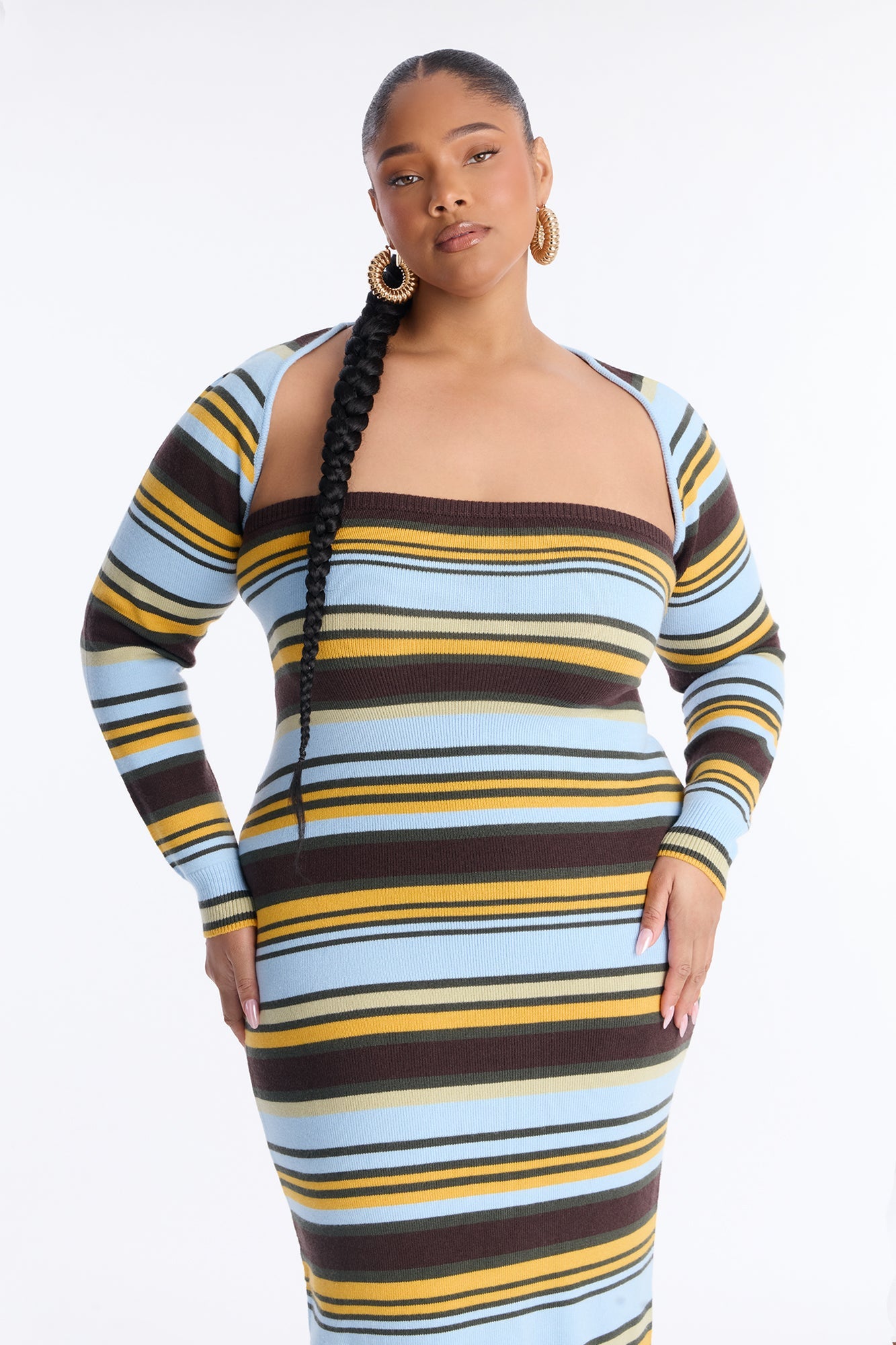Total Vibe Sweater Maxi Dress Set - Blue/combo