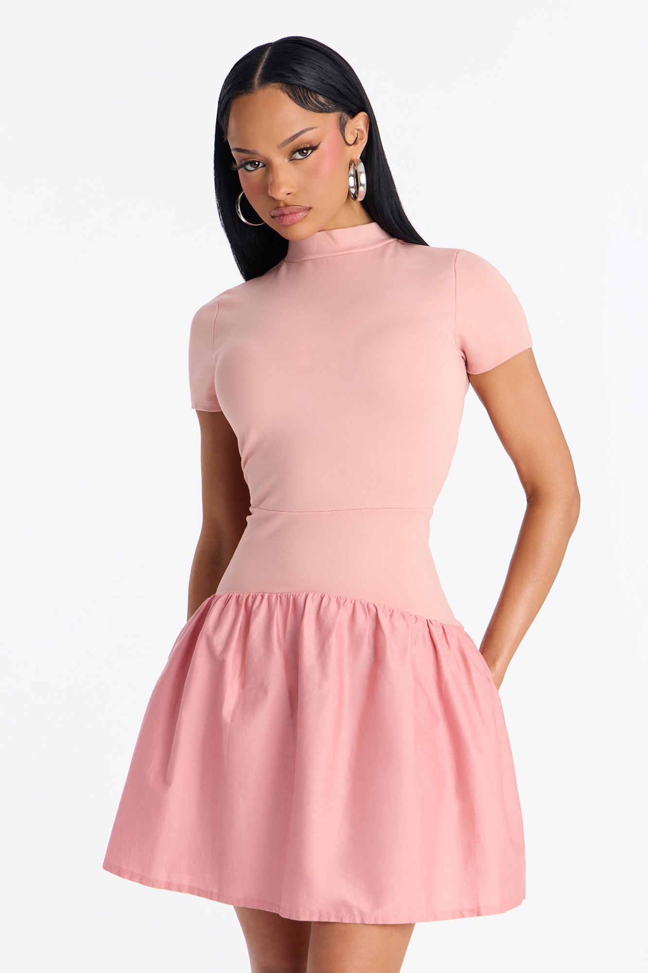 Kennedy Short Sleeve Drop Waist Mini Dress - Mauve
