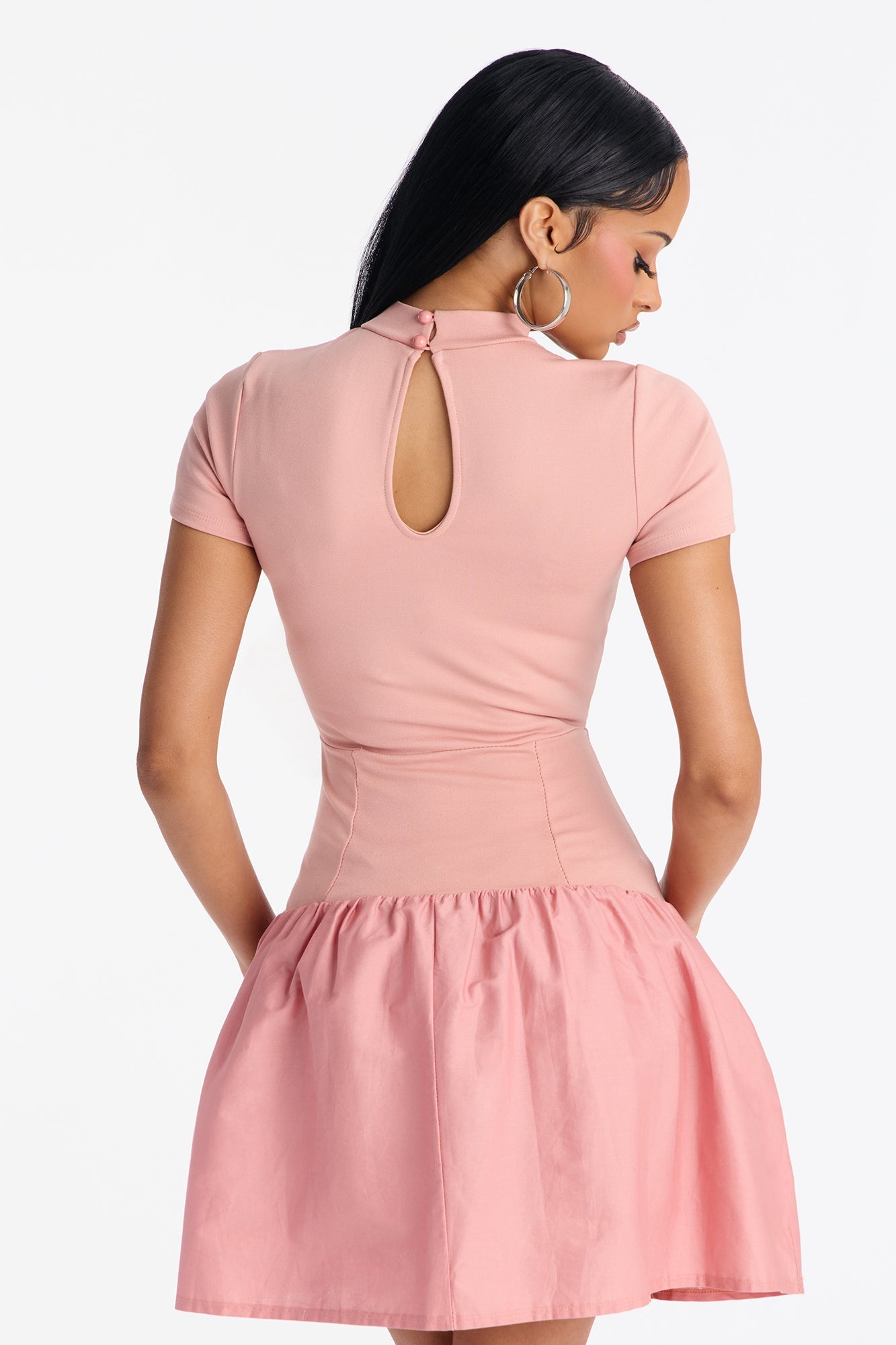 Kennedy Short Sleeve Drop Waist Mini Dress - Mauve