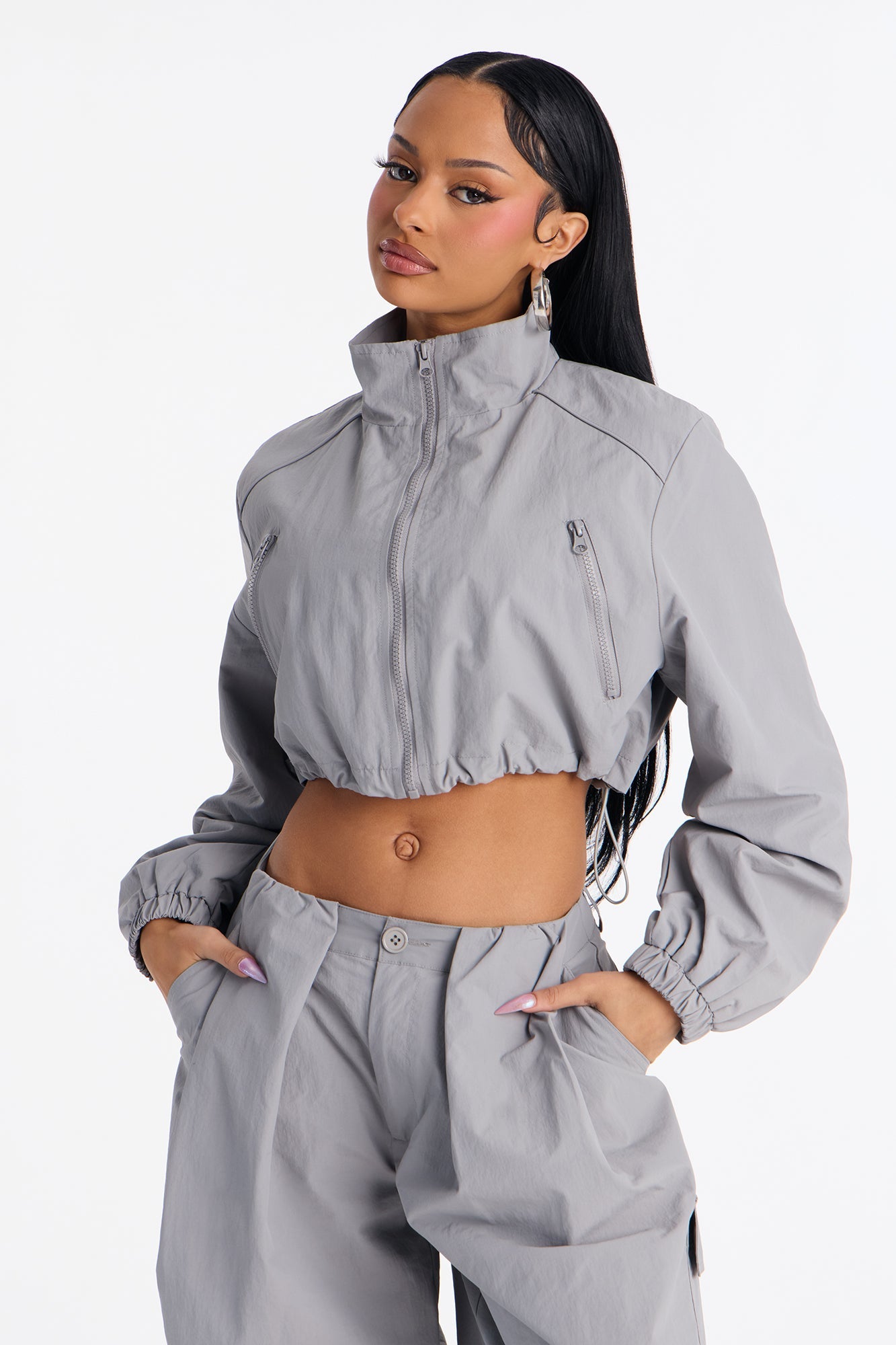 High Standards Windbreaker Zip Up Jacket - Grey