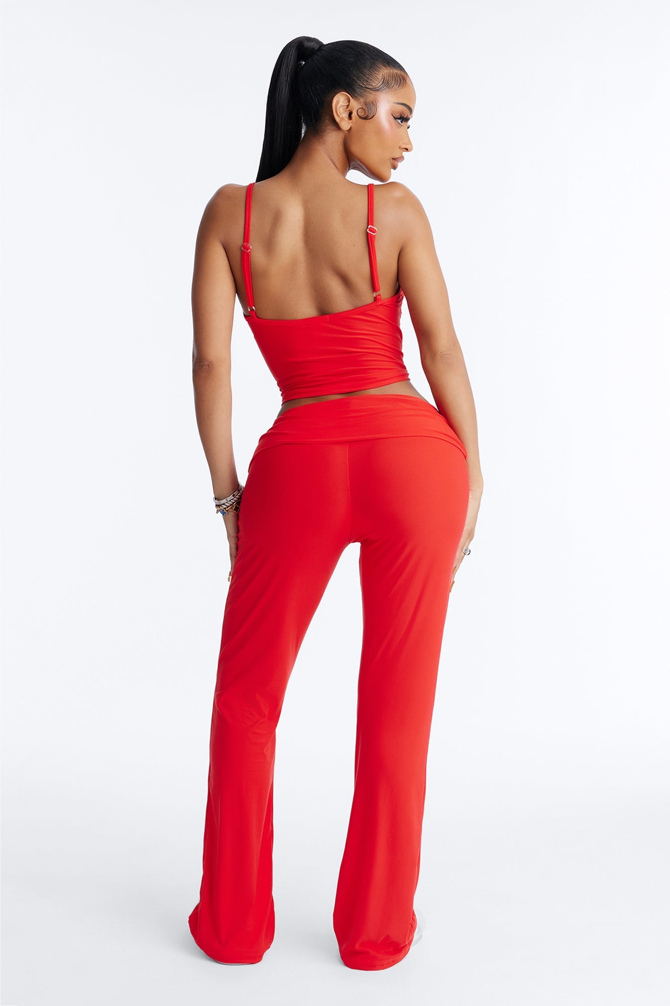 Always Sleeping Cami Fold Over Waist PJ Pant Set - Red