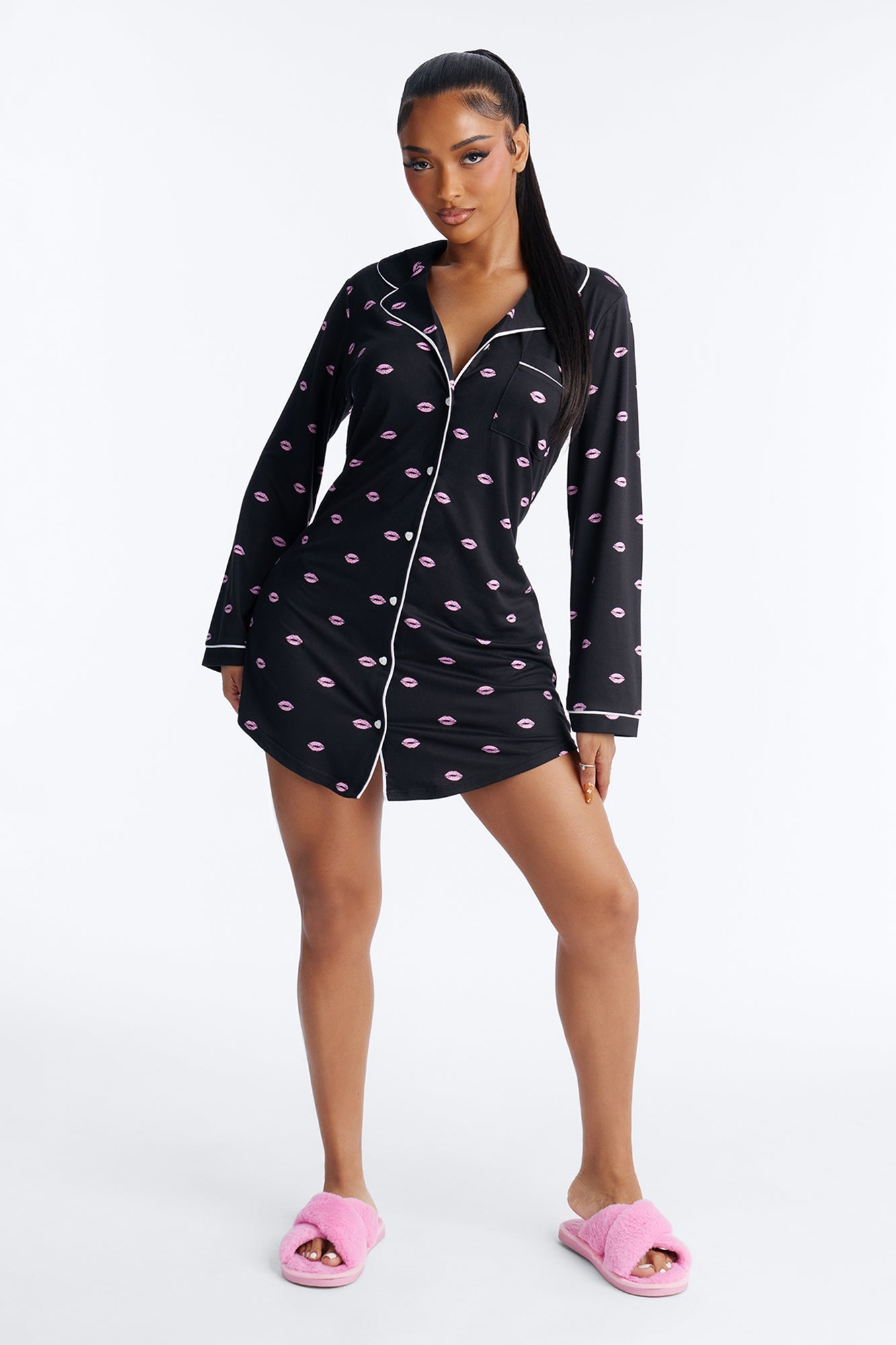 Besitos Long Sleeve PJ Sleep Shirt - Black/Pink