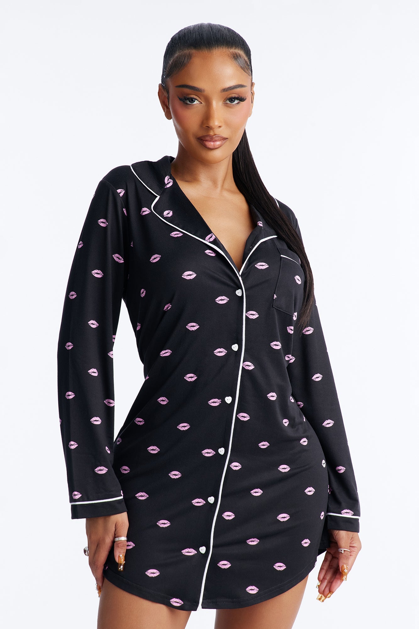 Besitos Long Sleeve PJ Sleep Shirt - Black/Pink
