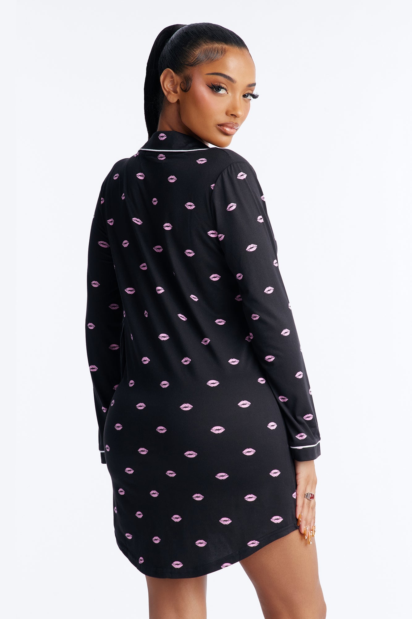 Besitos Long Sleeve PJ Sleep Shirt - Black/Pink