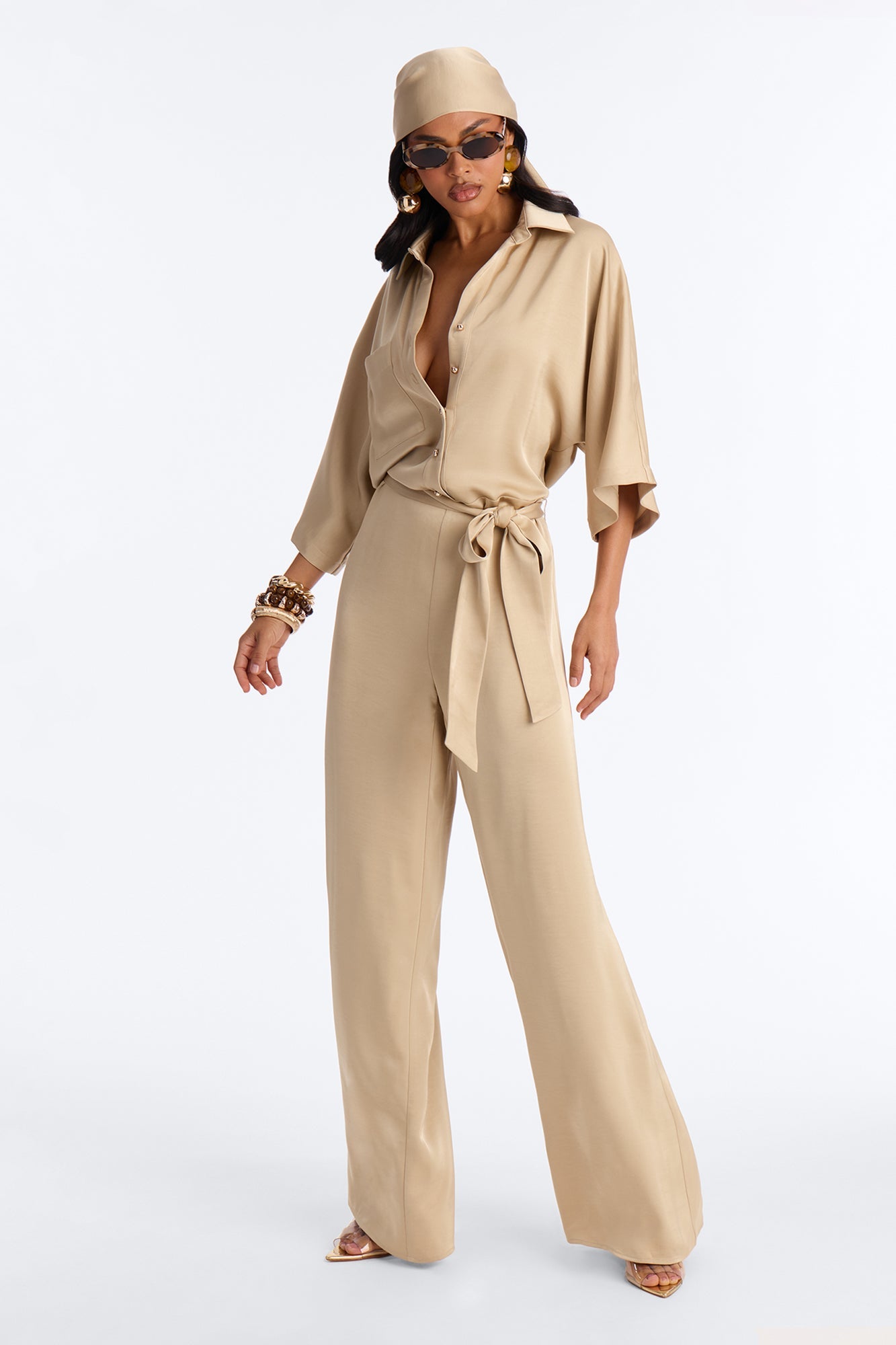 Angelina Satin 2 Piece Jumpsuit Set - Champagne