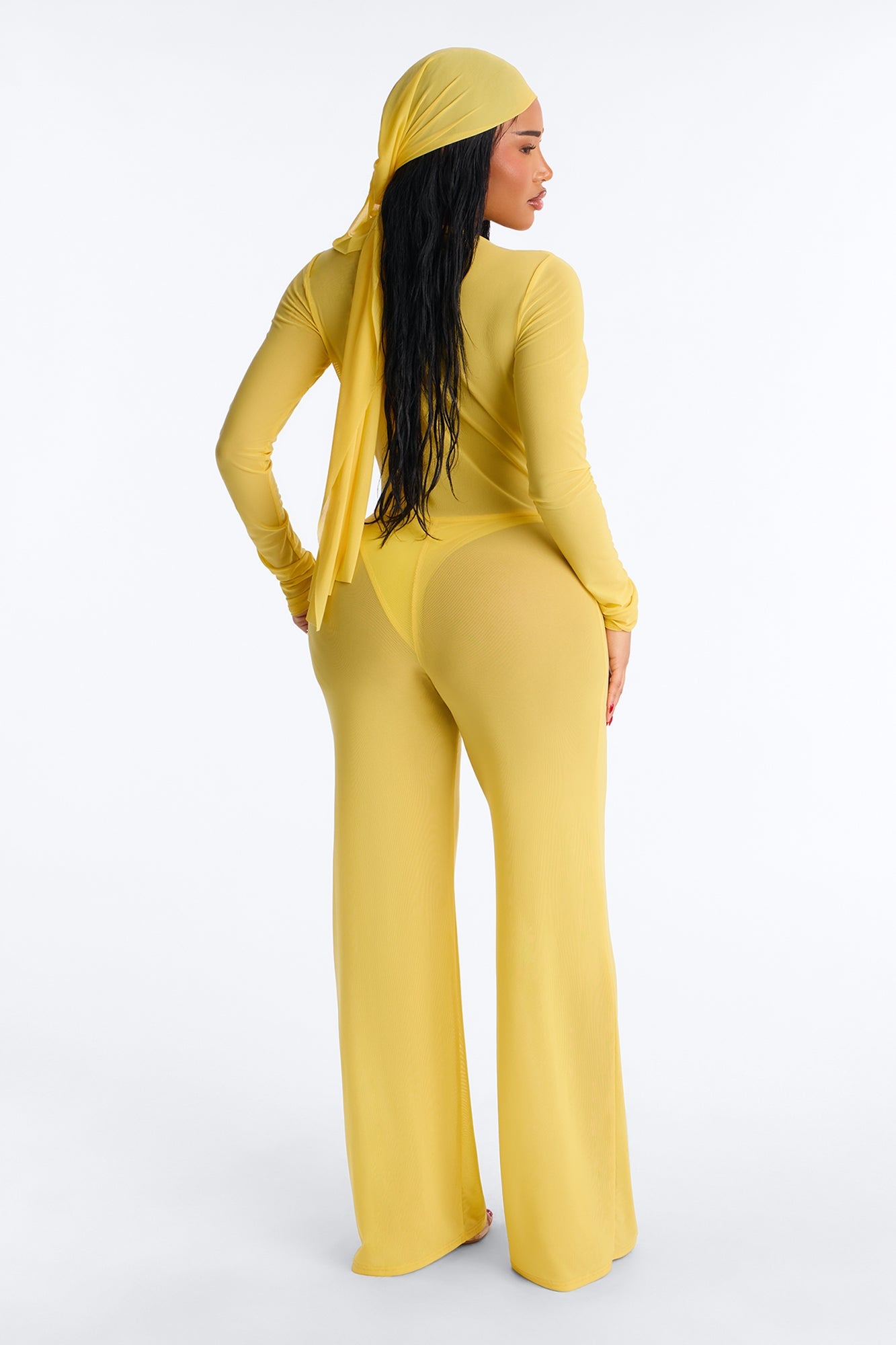 Sara Plunge Neck Jumpsuit And Headscarf 2 Piece Set - Butter Yellow