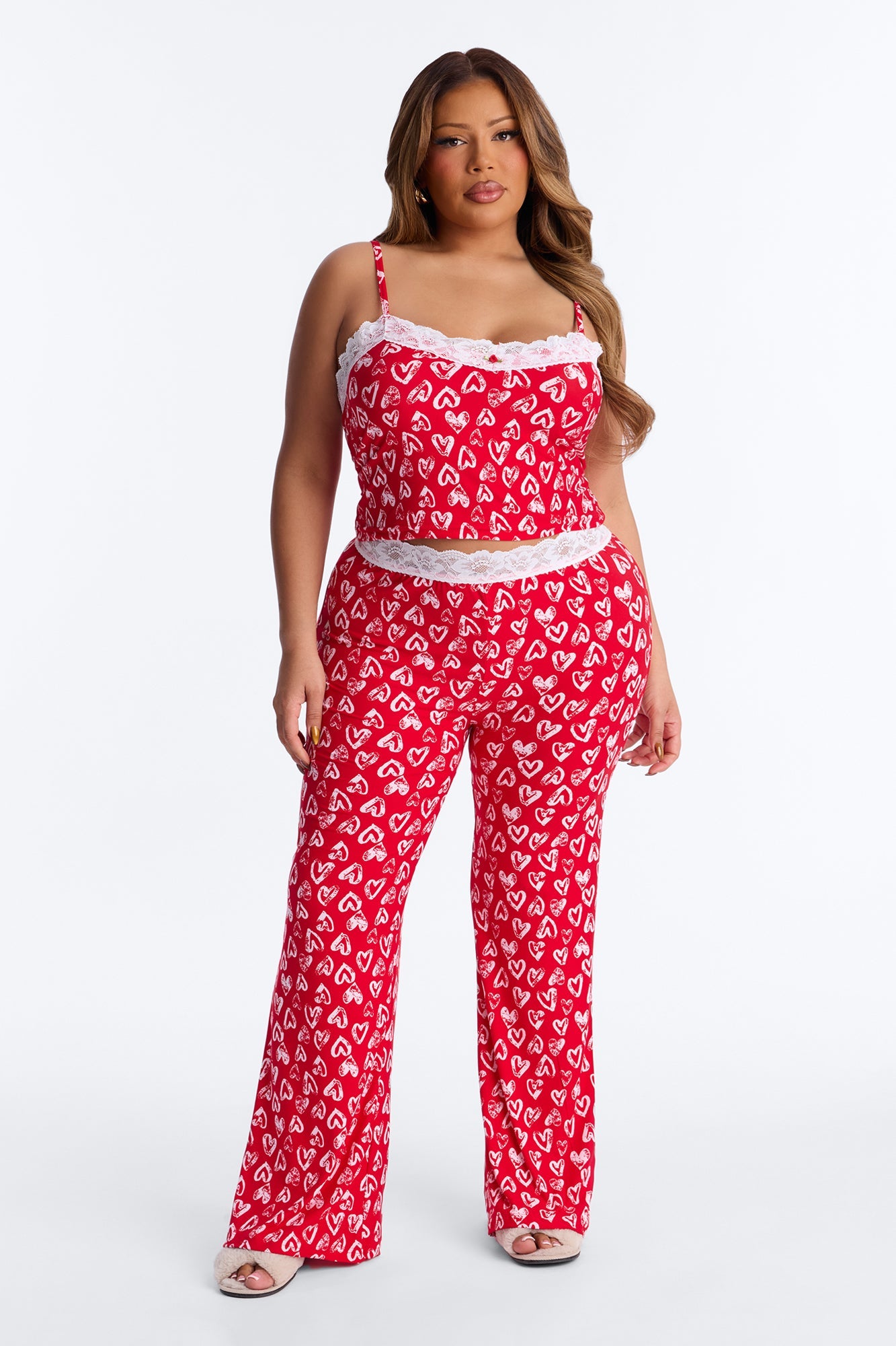 Love Everywhere Cami PJ Pant Set - Red/White
