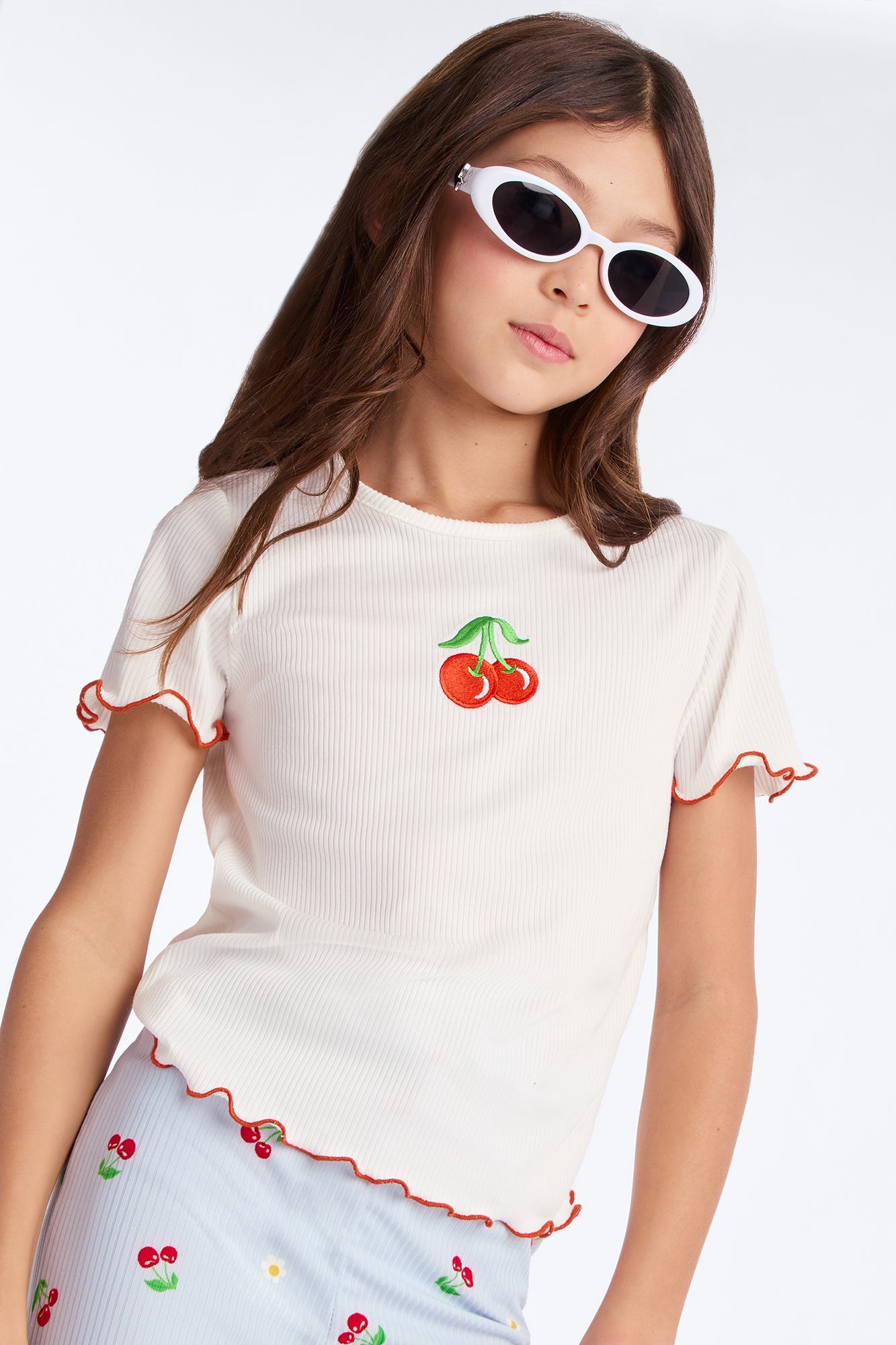 Mini Cherry On Top Flare Leg Pant Set - Blue/combo