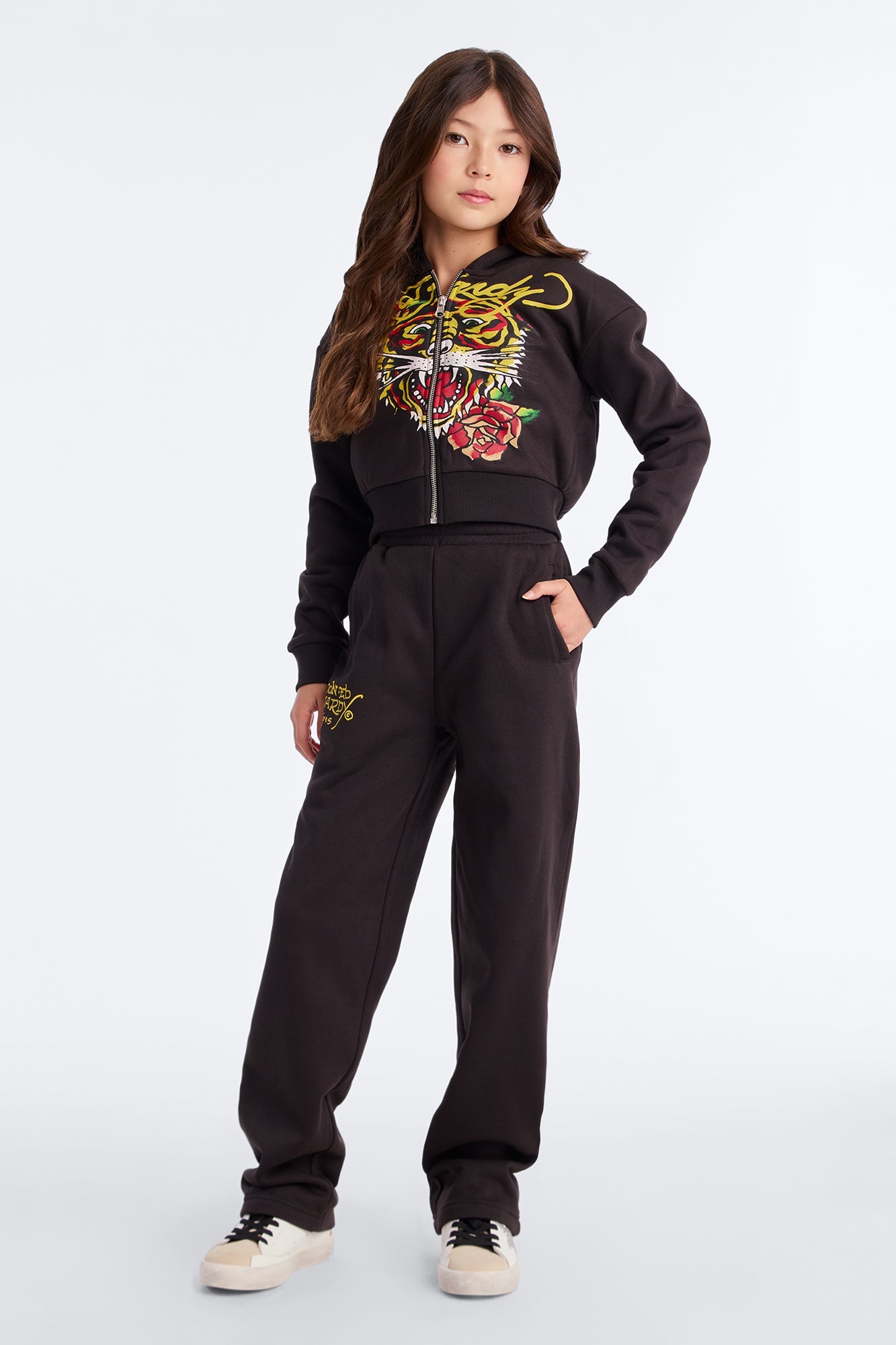Mini Ed Hardy Tiger Fleece Zip Hoodie - Black