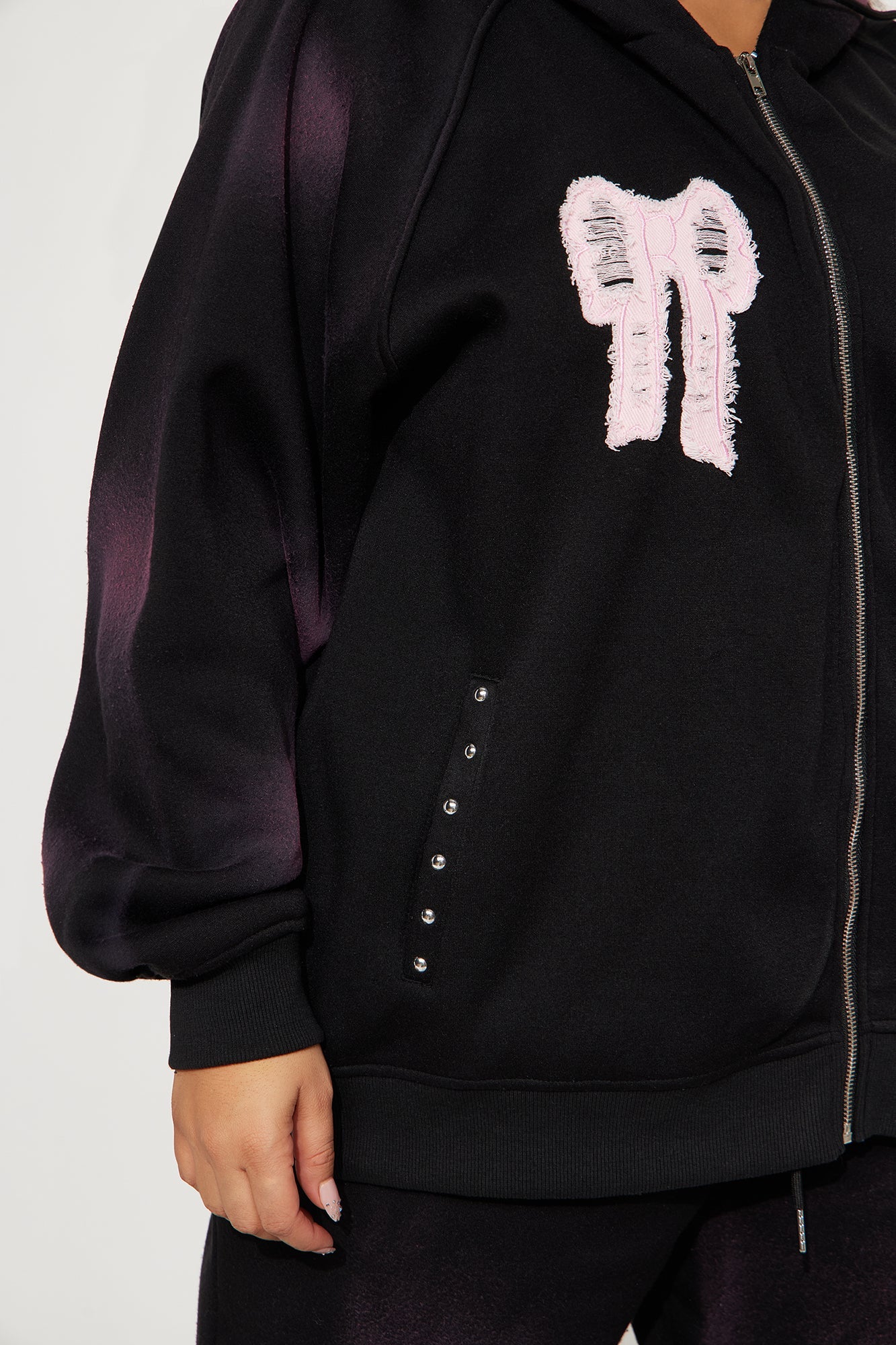 Bow Fleece Sweatsuit Set - Black Wash