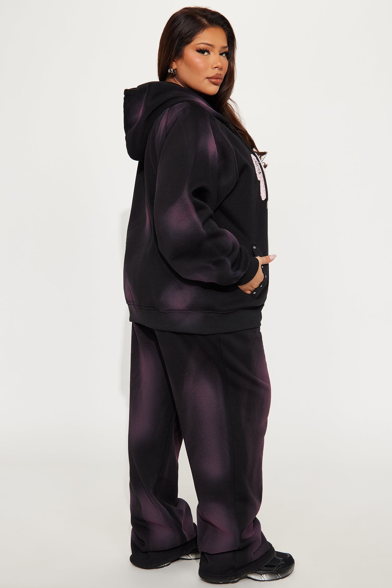 Bow Fleece Sweatsuit Set - Black Wash
