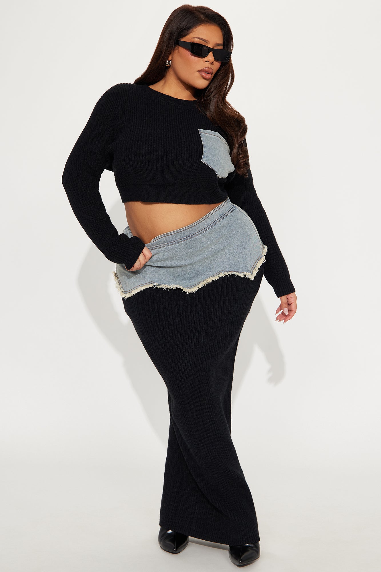 Rhea Sweater Midi Skirt Set - Black
