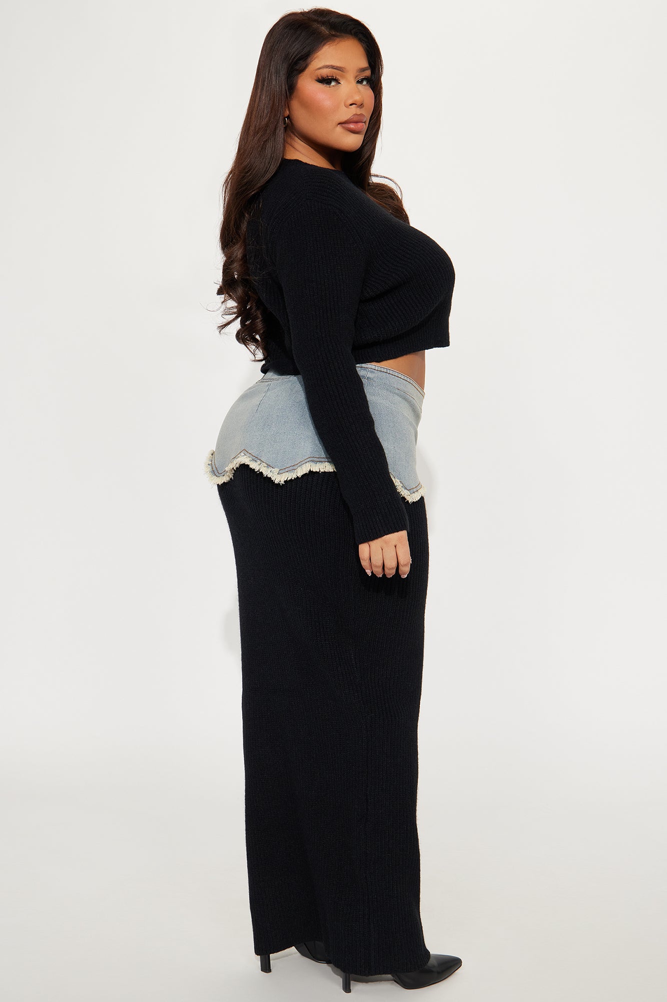Rhea Sweater Midi Skirt Set - Black