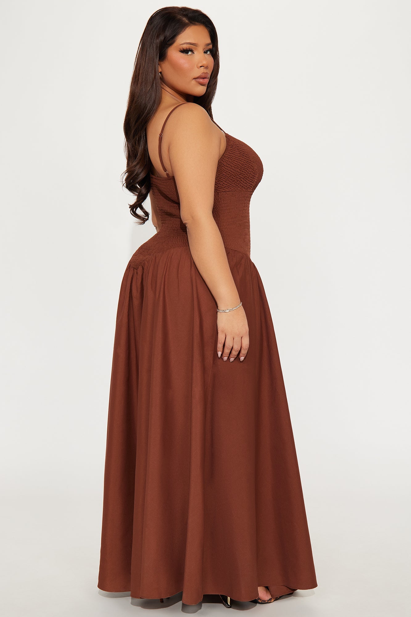 Lily Smocked Drop Waist Maxi Dress - Brown
