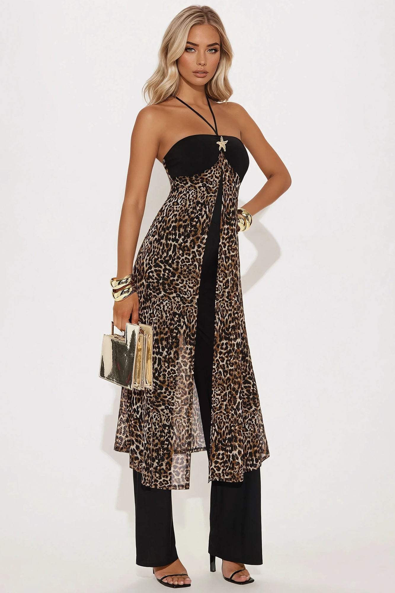 Saundra Leopard Print Wide Leg Jumpsuit - Black/combo