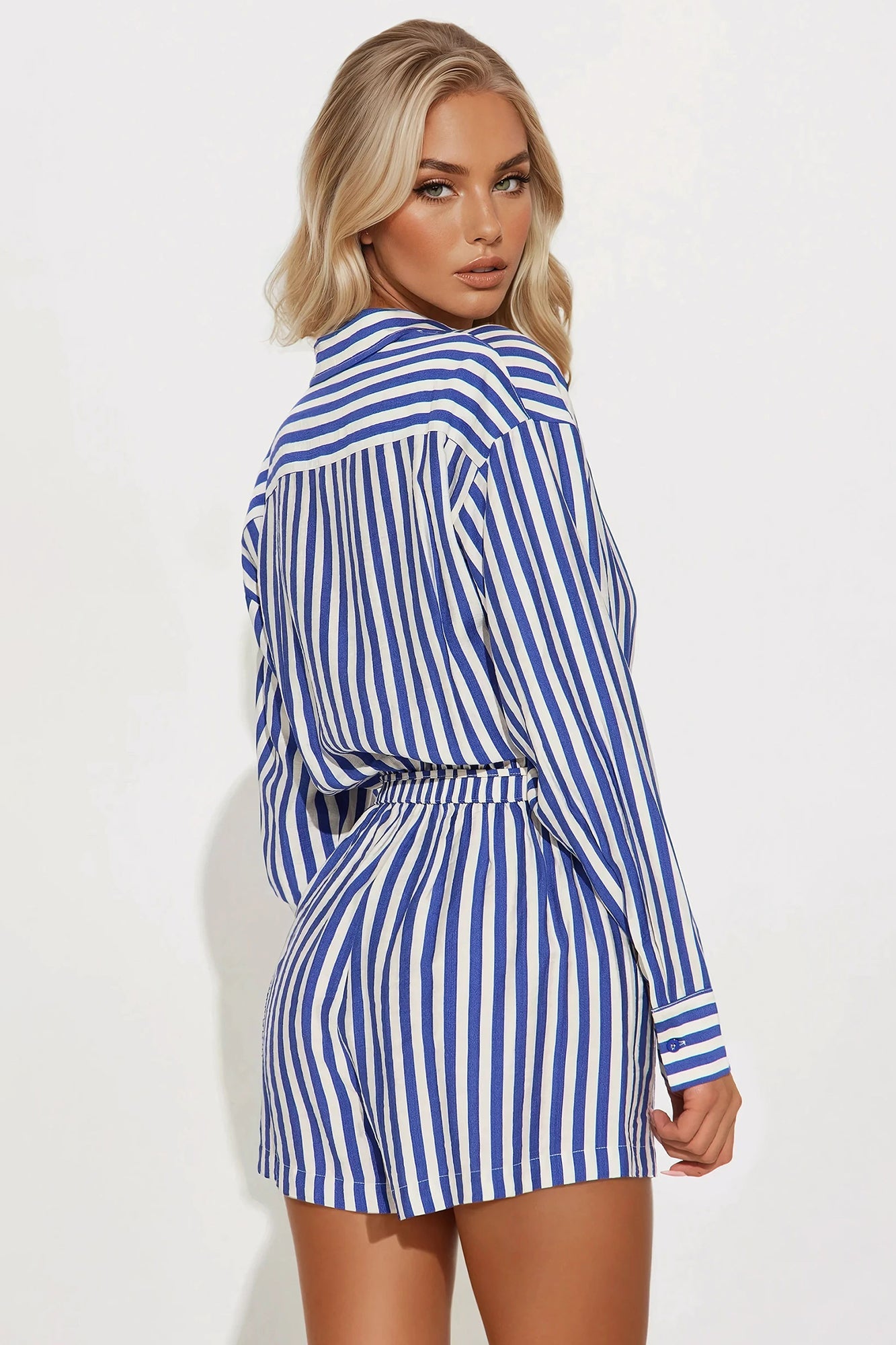 Callie Striped Romper - White/Blue