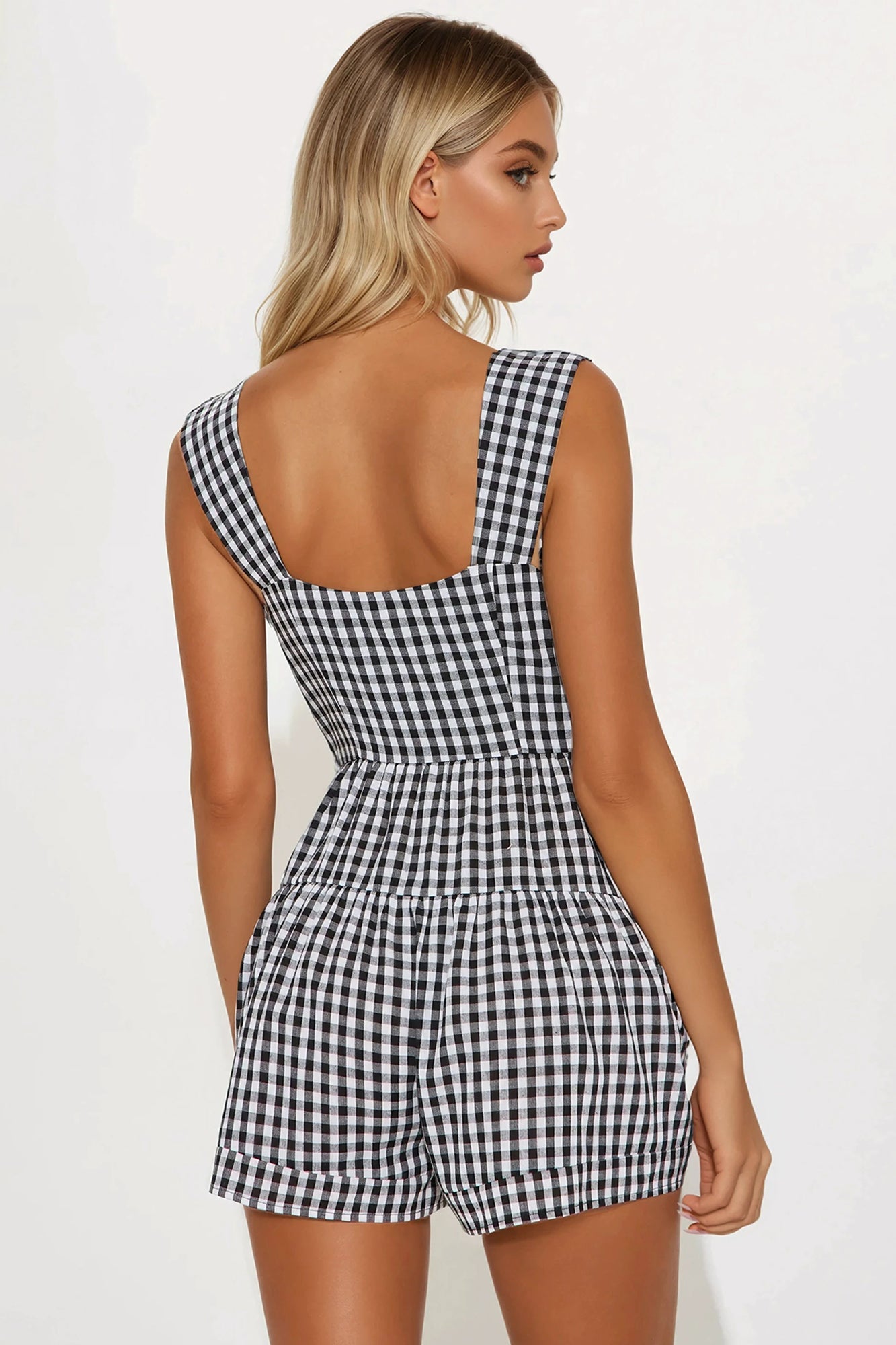 Nia Gingham Romper - Black/combo