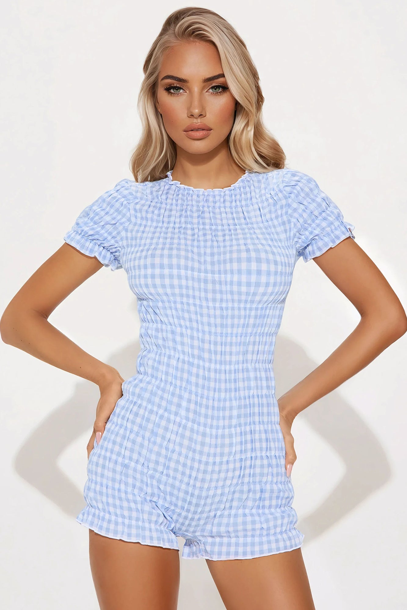Dorothy Ruched Romper - Blue/combo