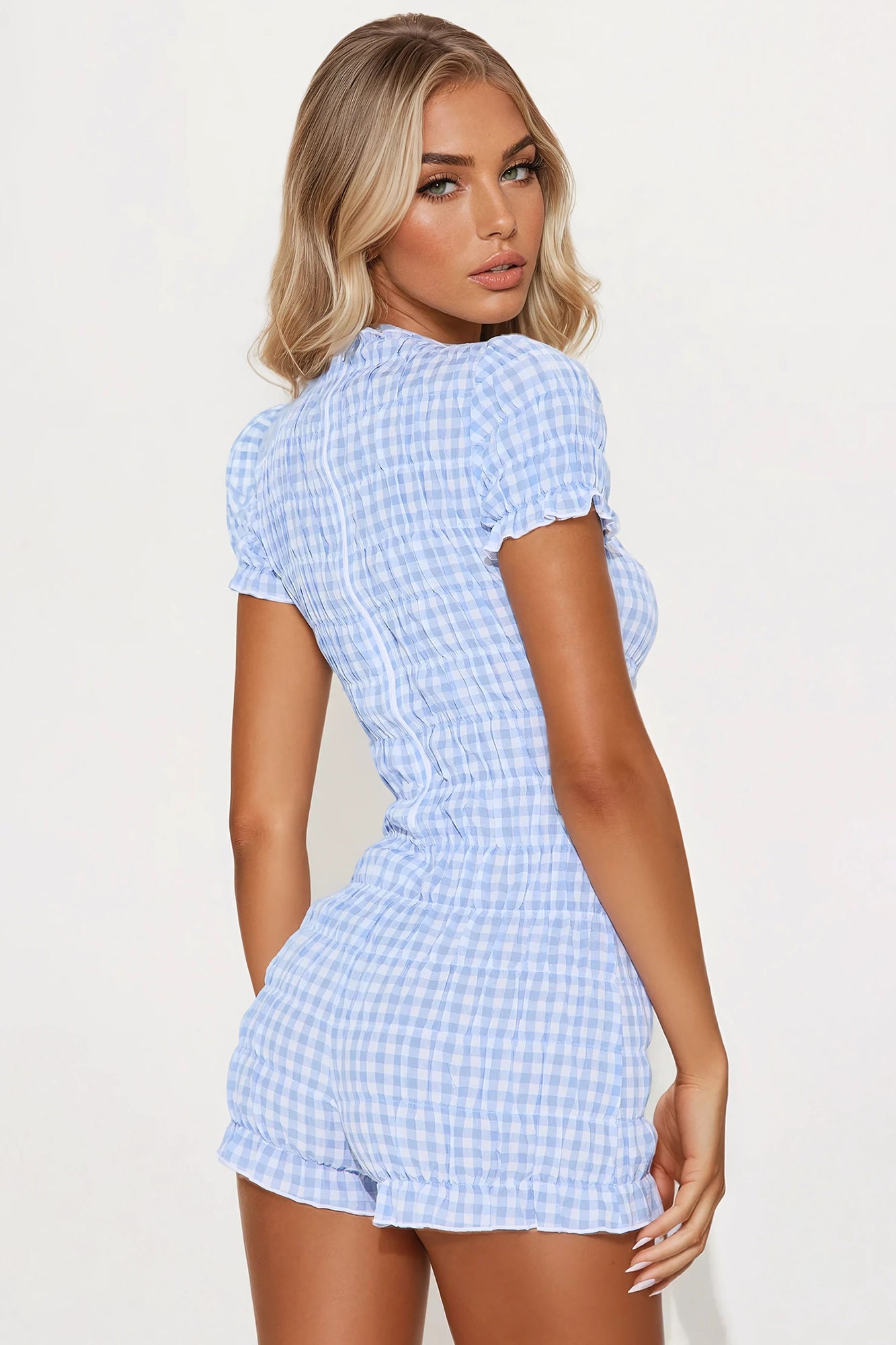 Dorothy Ruched Romper - Blue/combo