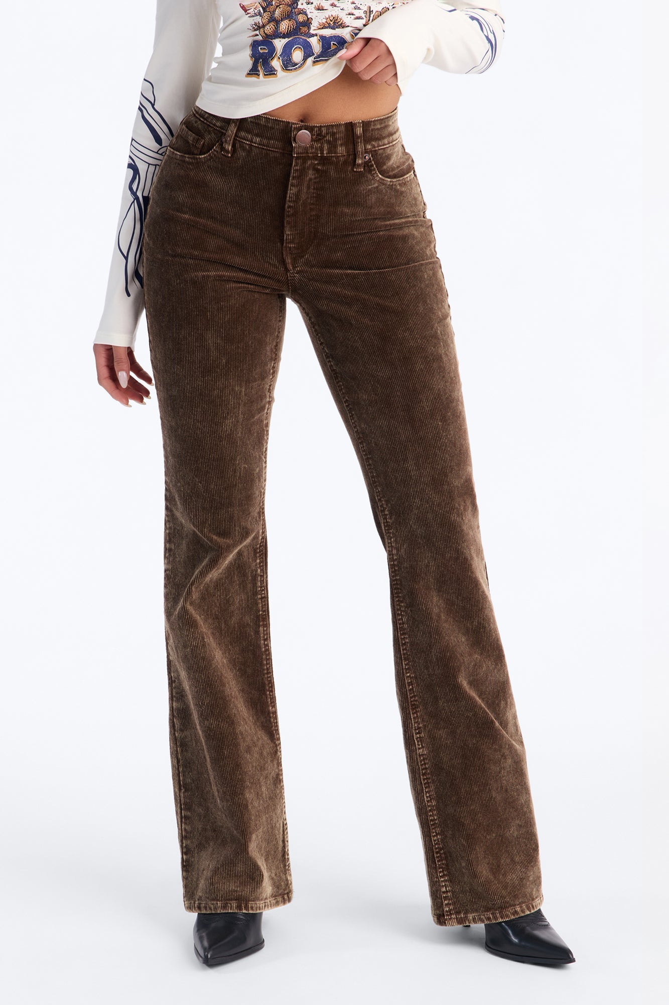 Francia Washed Corduroy Flare Pant - Brown