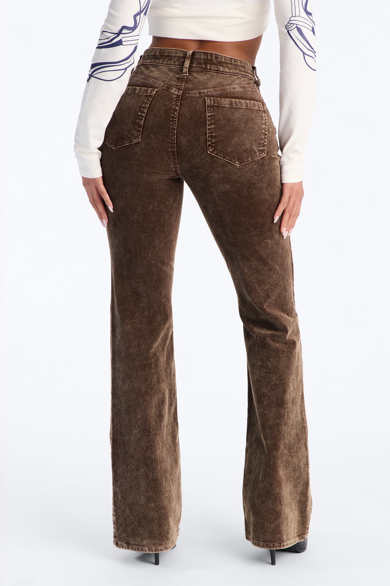 Francia Washed Corduroy Flare Pant - Brown