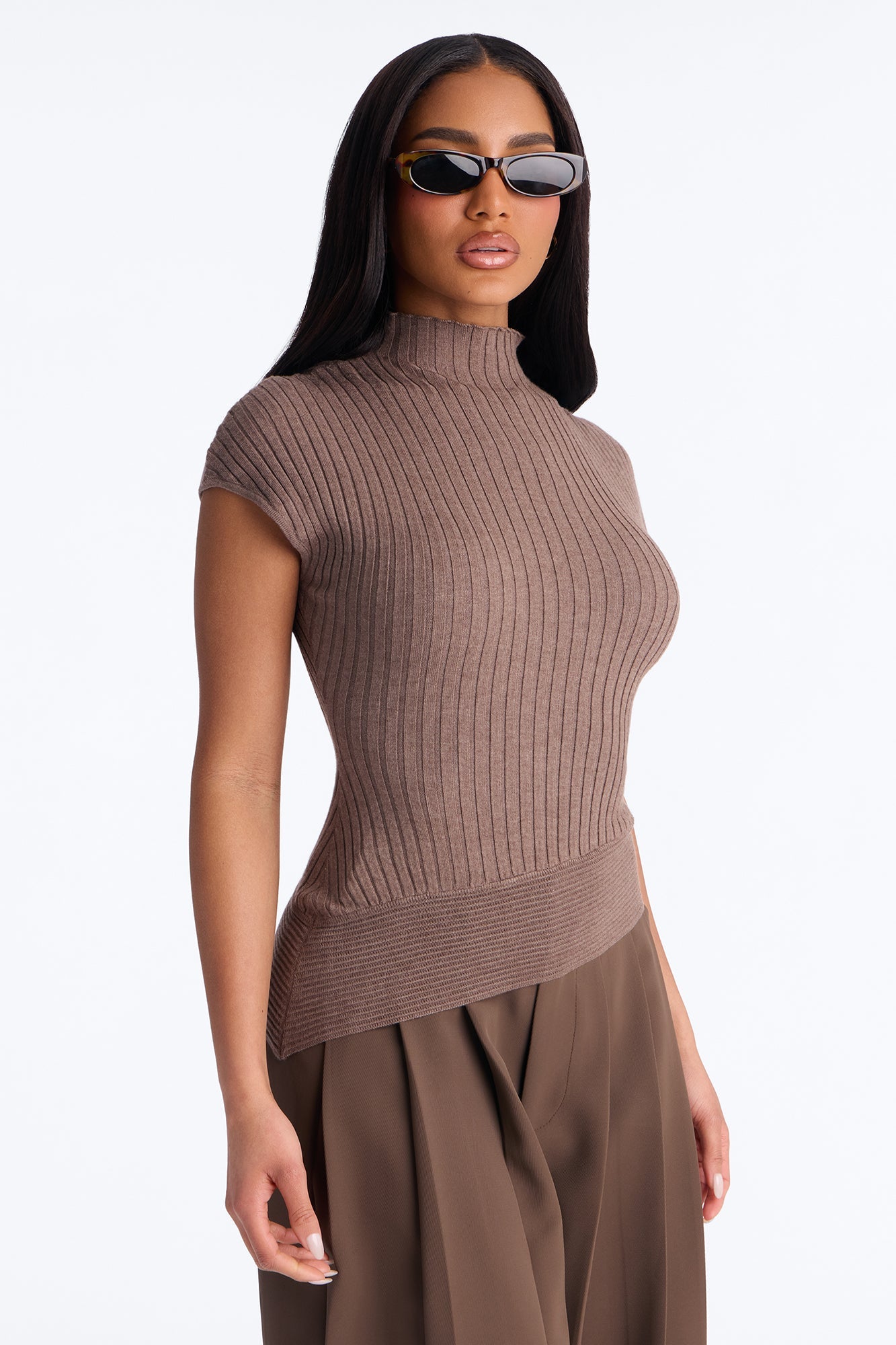 Ordinary Life Mock Neck Sweater Top - Mocha