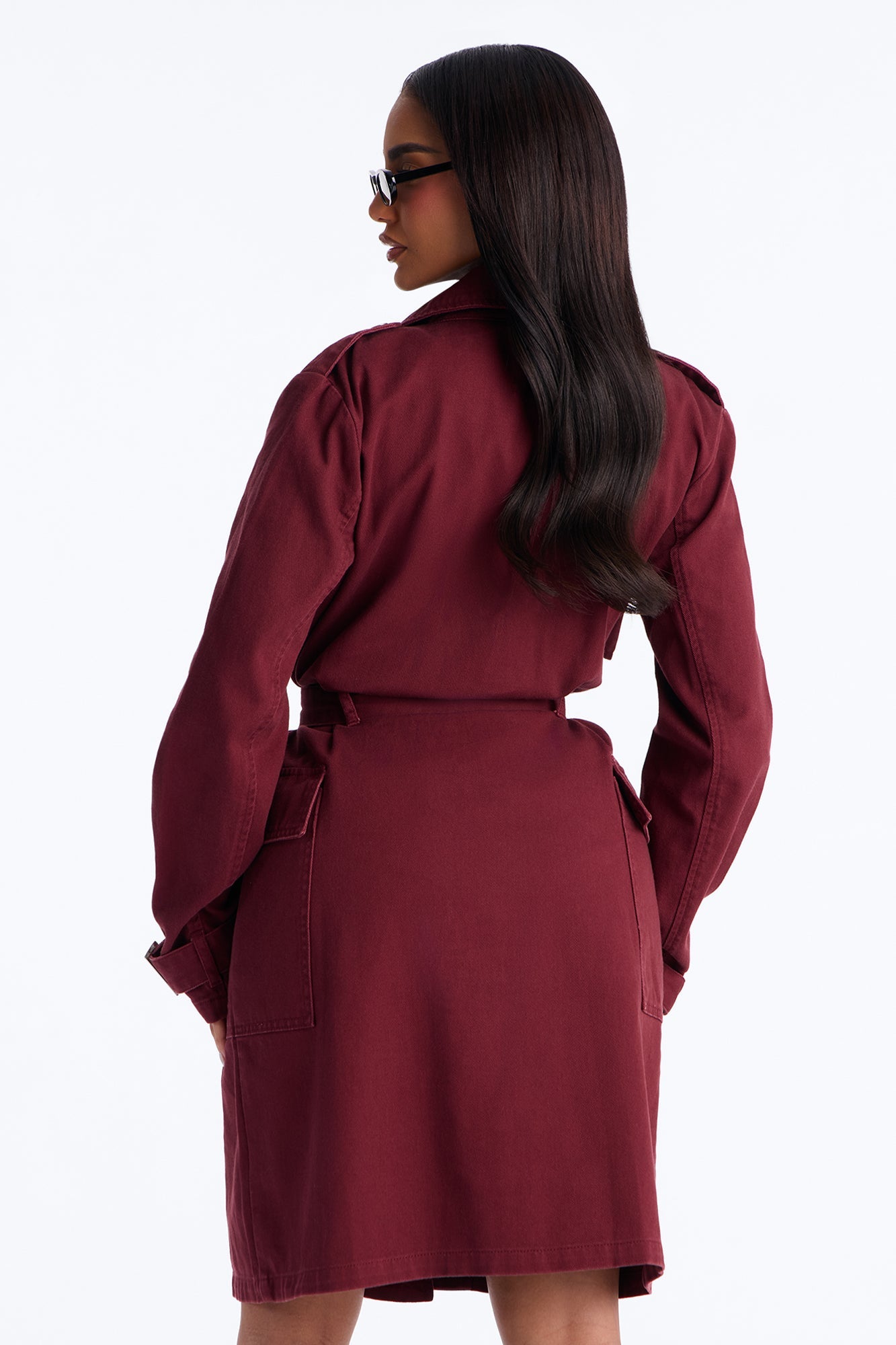 Parisian Delights Denim Trench Coat - Burgundy