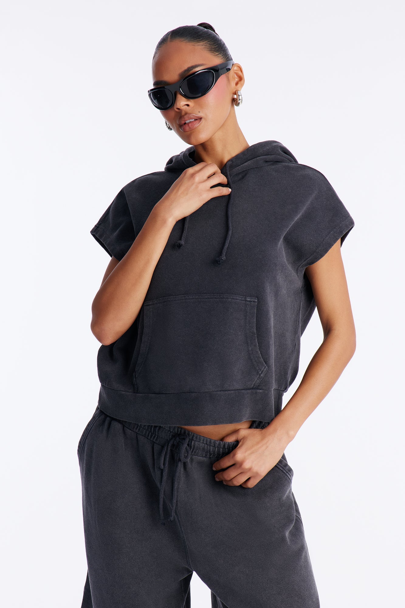 Angie Washed Short Sleeve Sweatshirt - Black