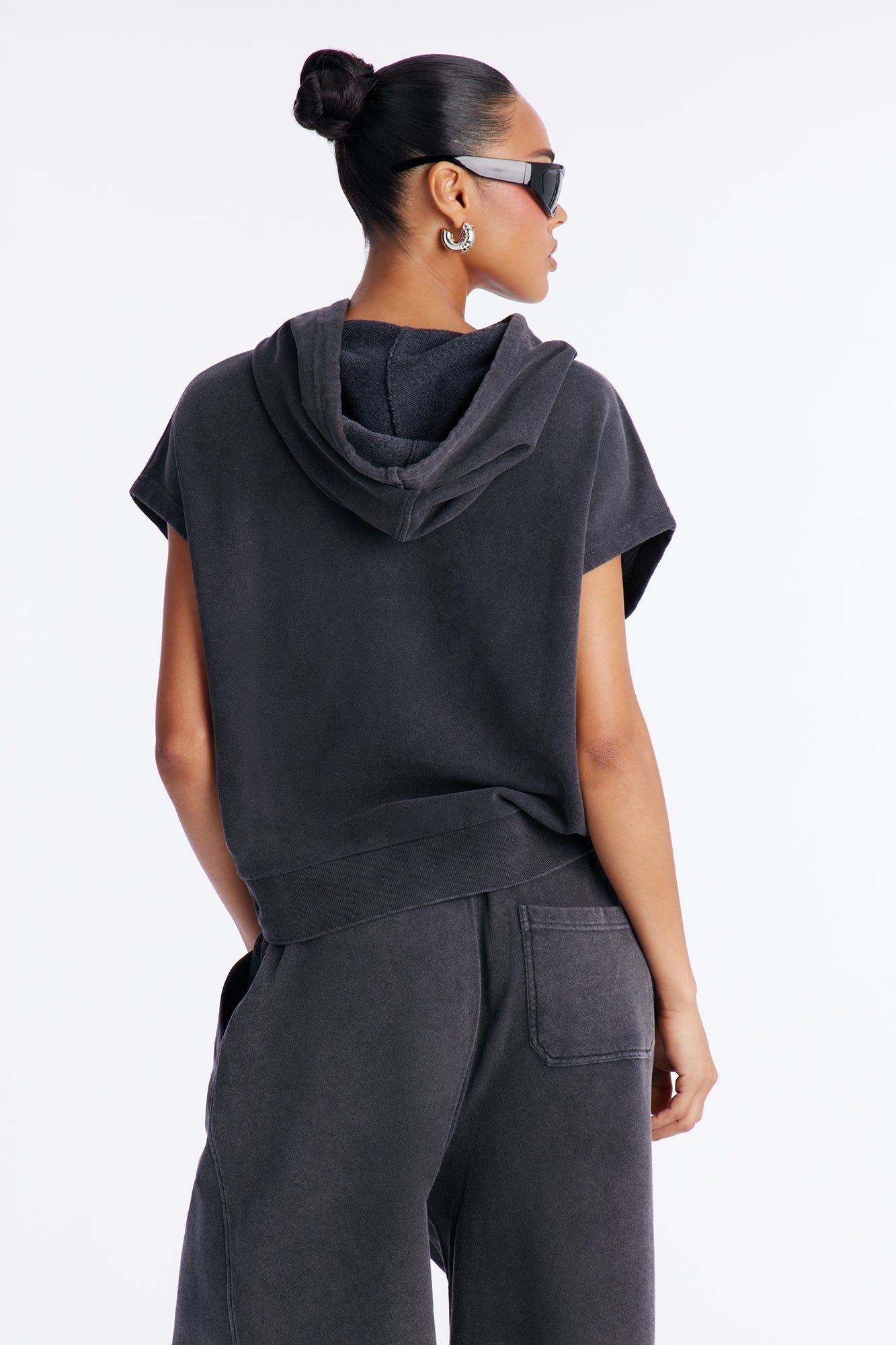 Angie Washed Short Sleeve Sweatshirt - Black