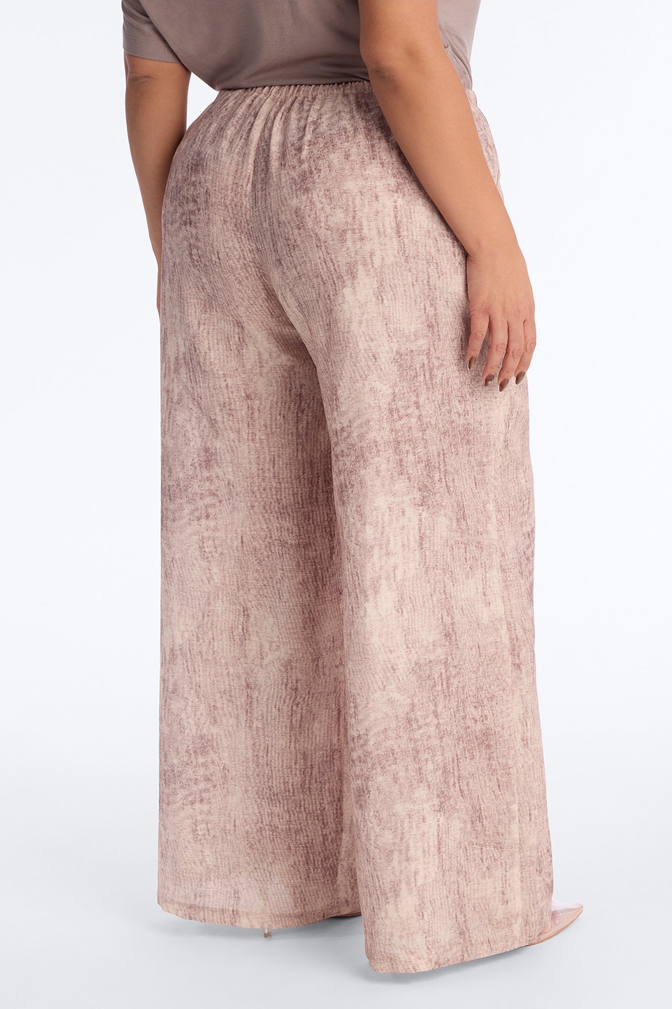 Amelia Textured Wide Leg Pull On Drawstring Pant 32″ - Brown/combo
