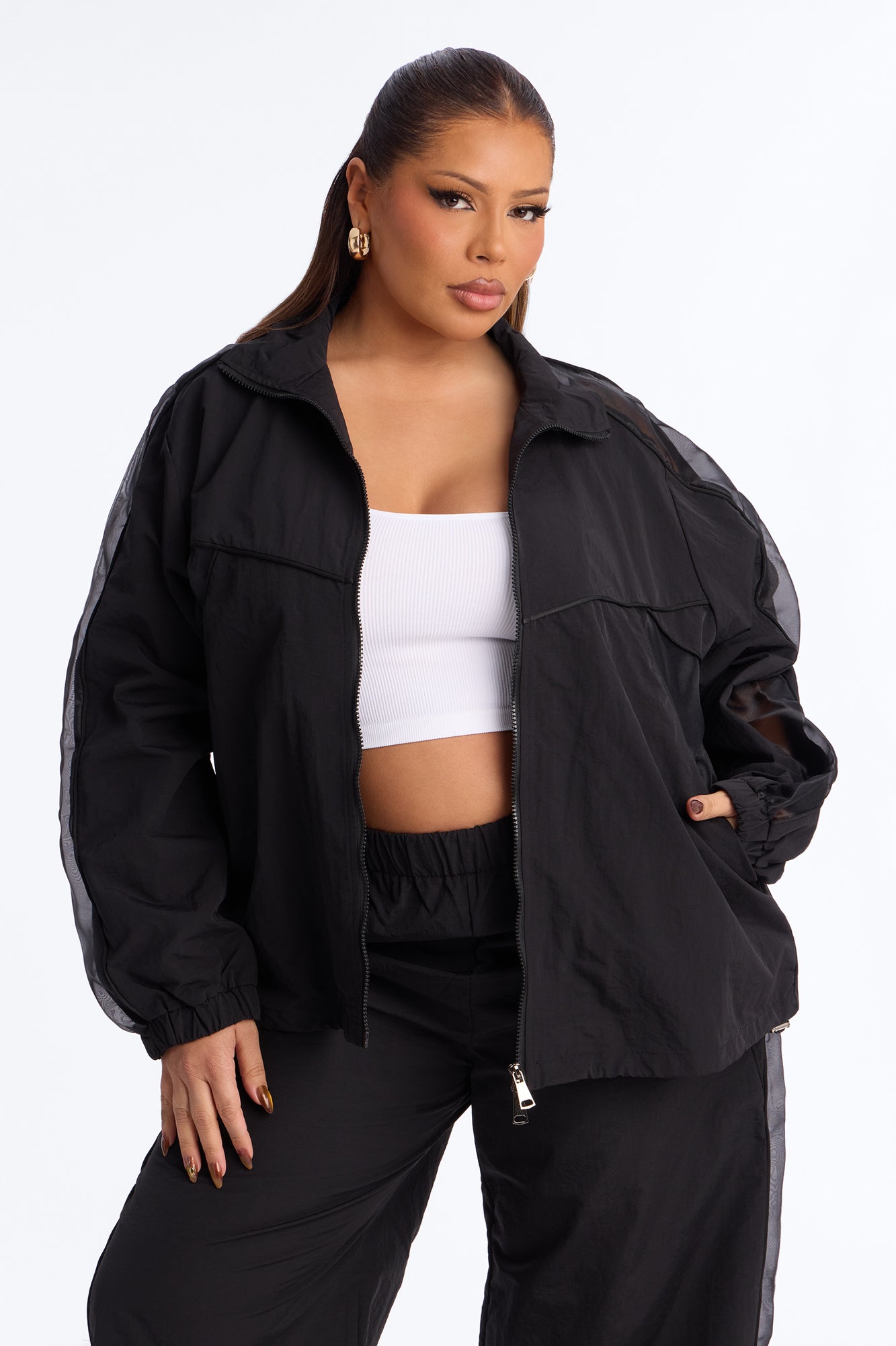 No Days Off Sheer Windbreaker Jacket - Black