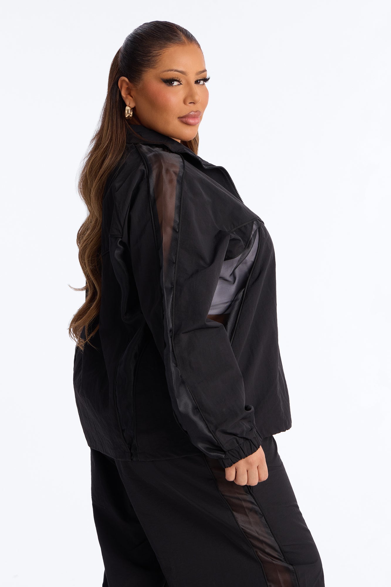 No Days Off Sheer Windbreaker Jacket - Black