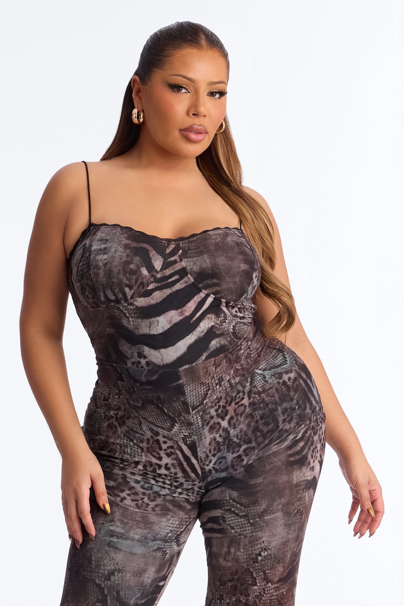 Martina Mesh Jumpsuit - Brown/combo