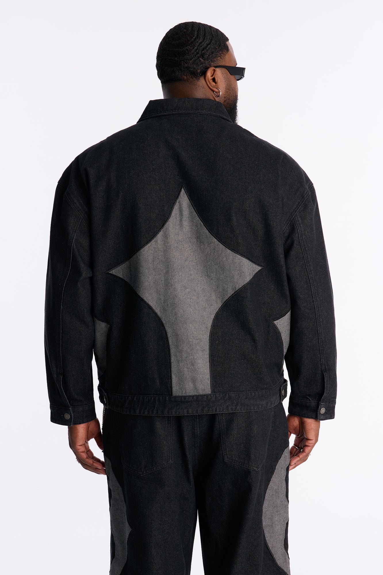 Cropped Crescent Denim Work Jacket - Black