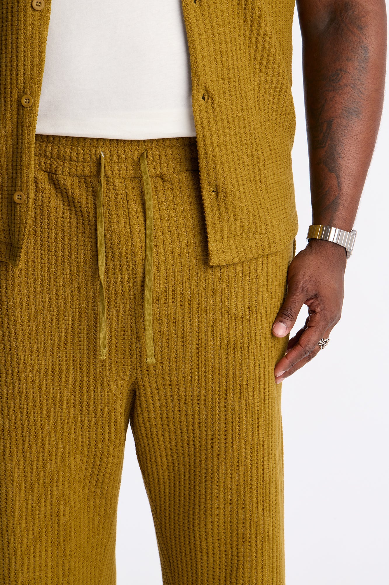 Baggy London Fog Textured Pant - Mustard