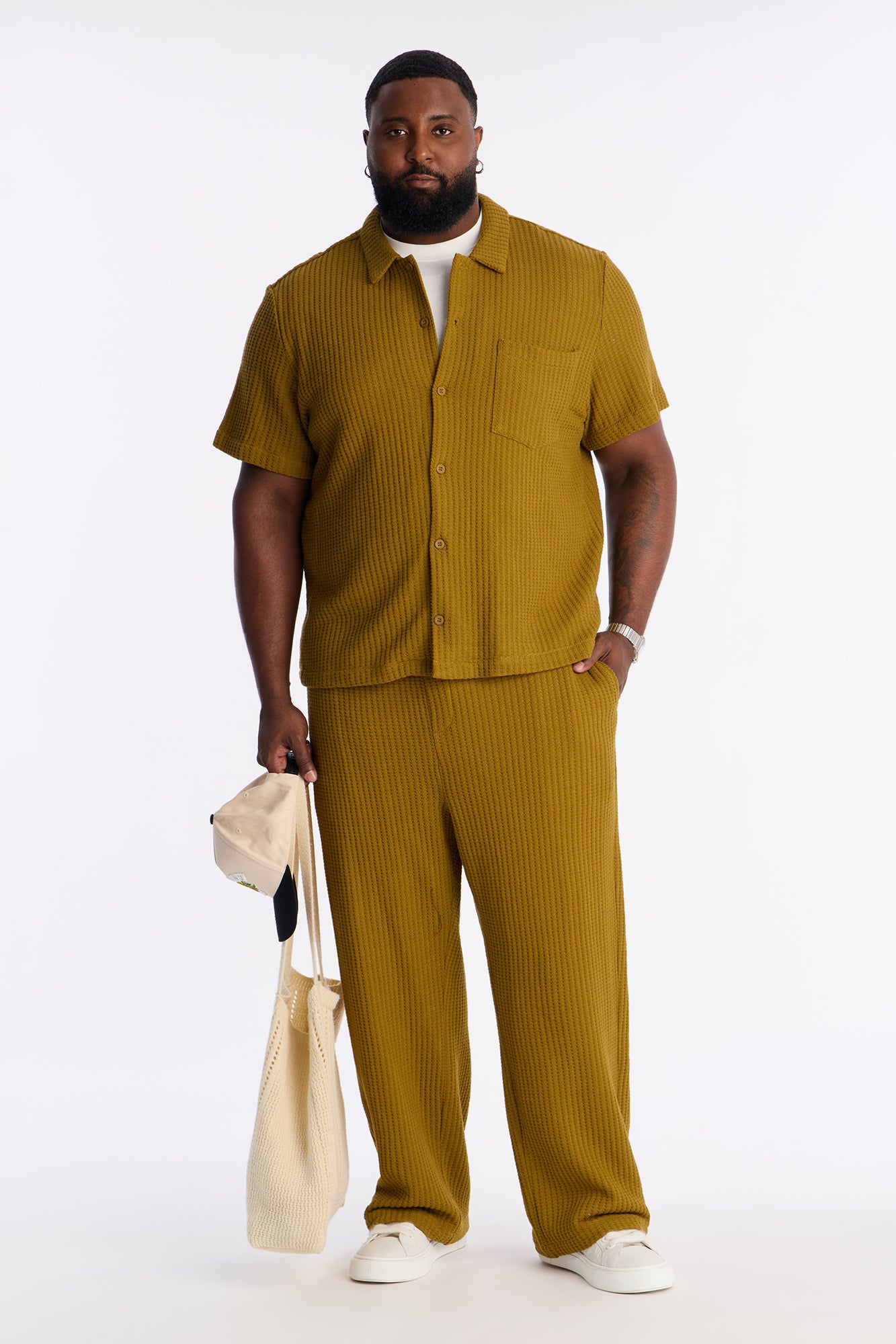 Baggy London Fog Textured Pant - Mustard