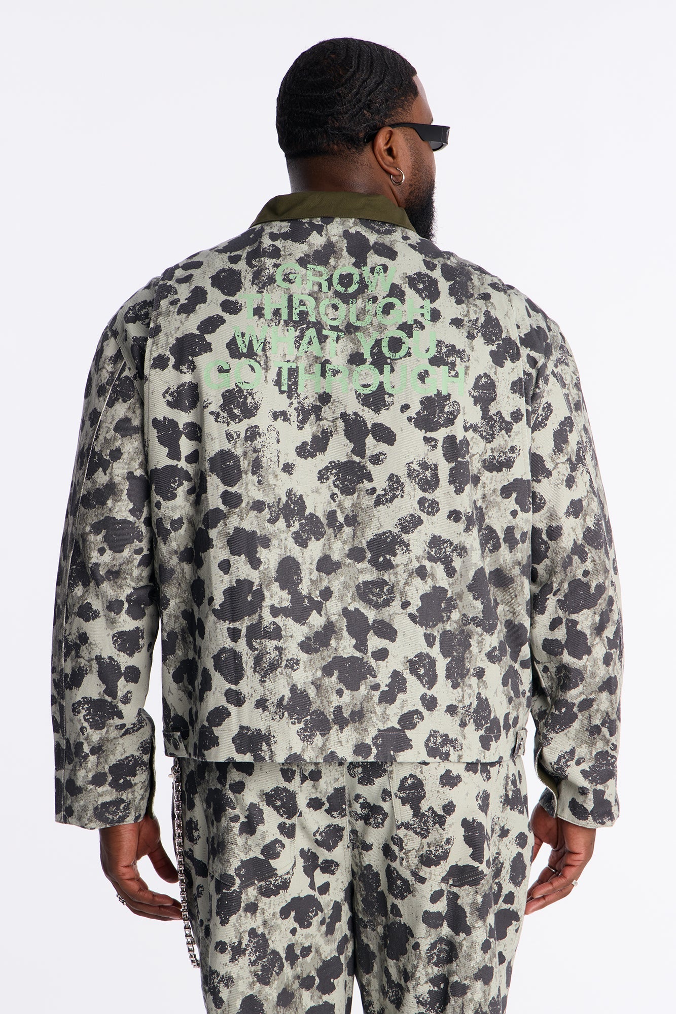 Cropped Grow Through It Zipped Work Jacket - Green