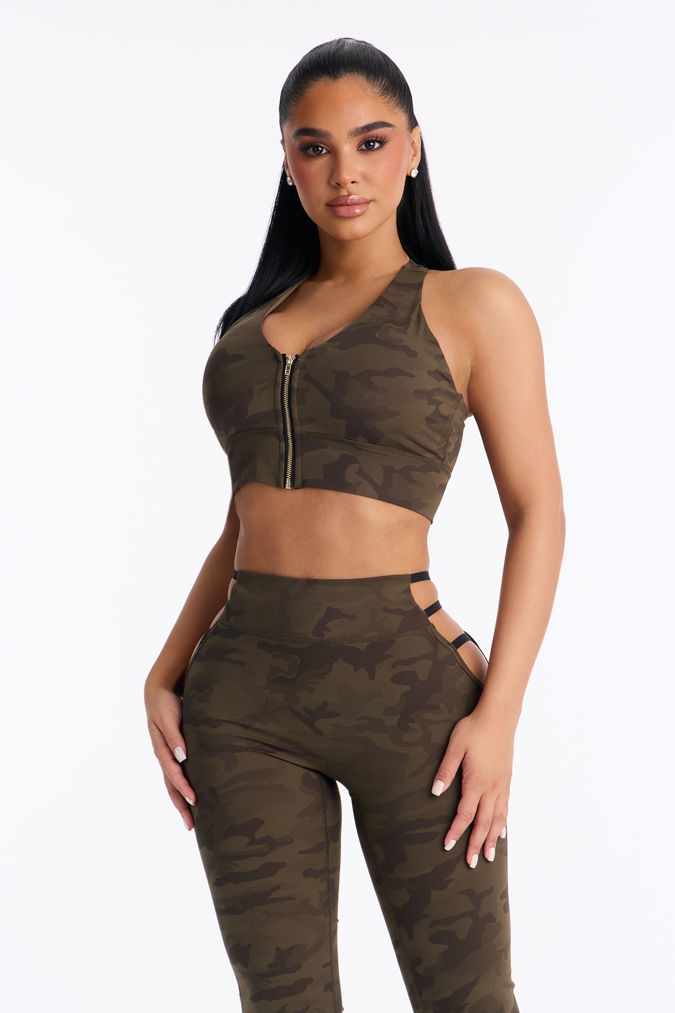 Aloura Camo Flare Legging Set - Olive/combo