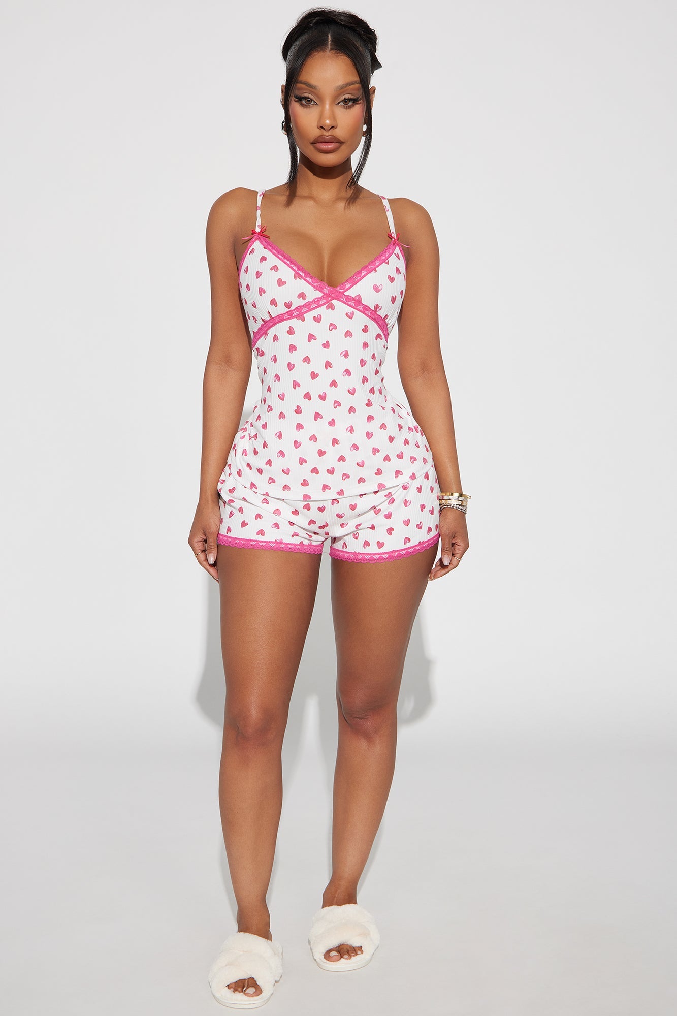 Forever In Love Ribbed PJ Short Set - White/combo
