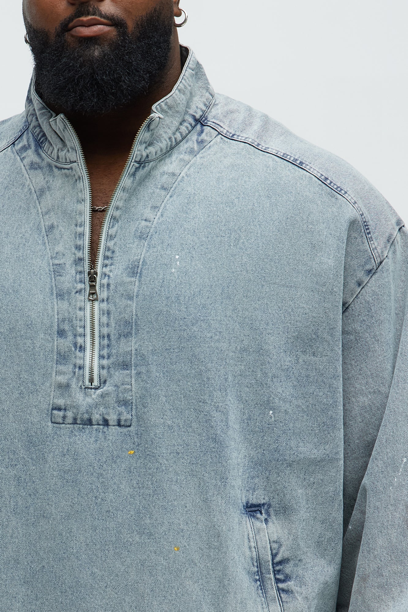 Distressed Denim Anorak Jacket - Light Wash