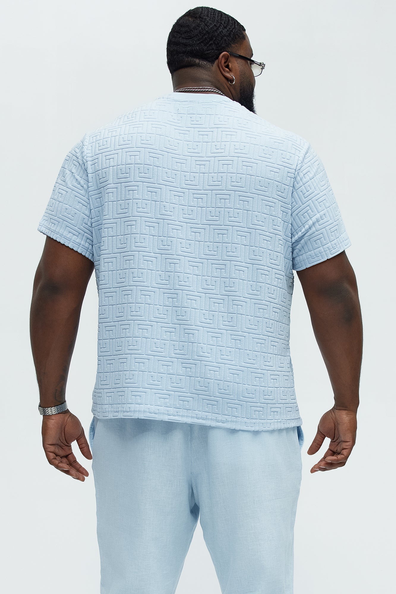 Geo Chenille Knit Crewneck Tee - Blue